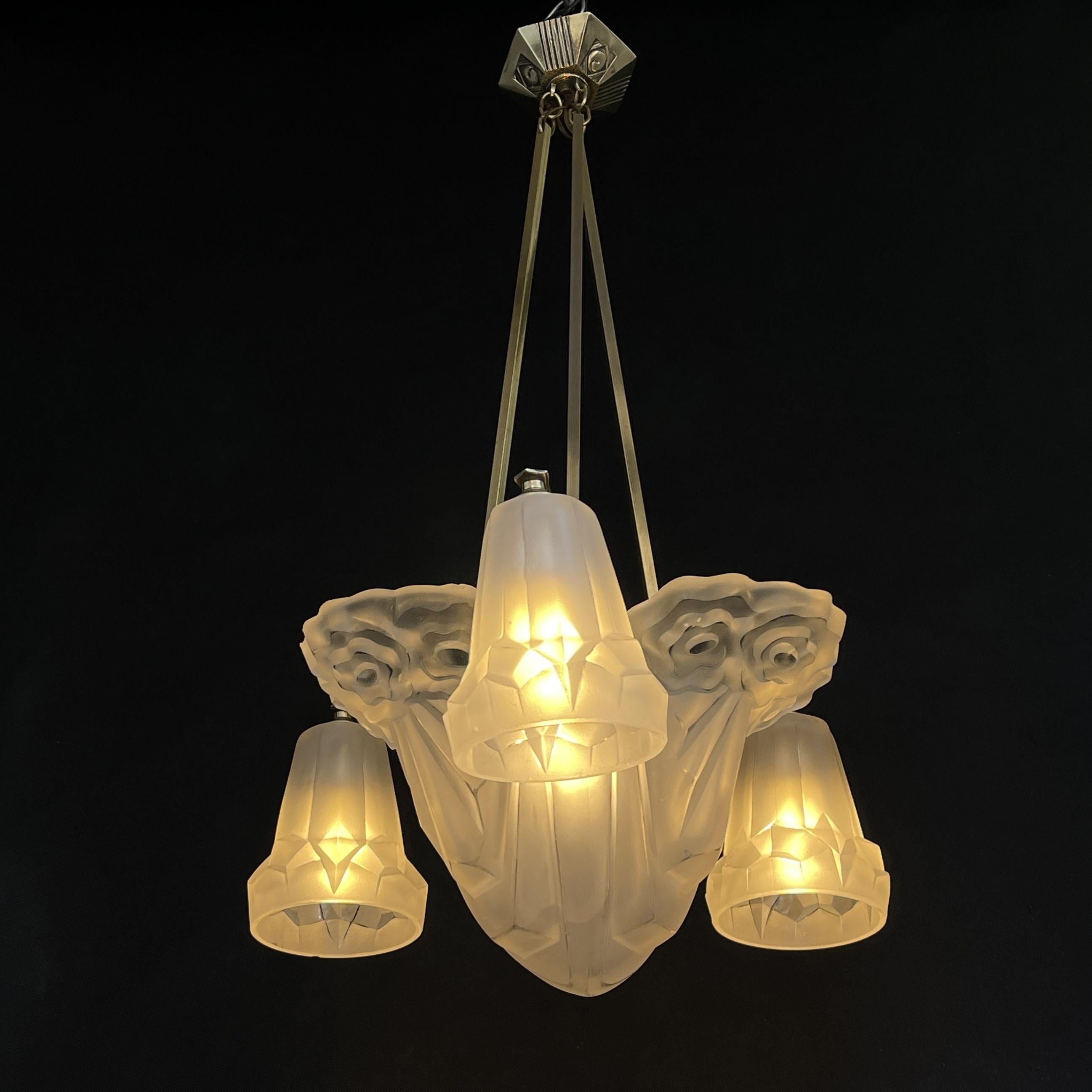 Art Deco Chandelier Hanging Lamp by Dégue, 1930s 1