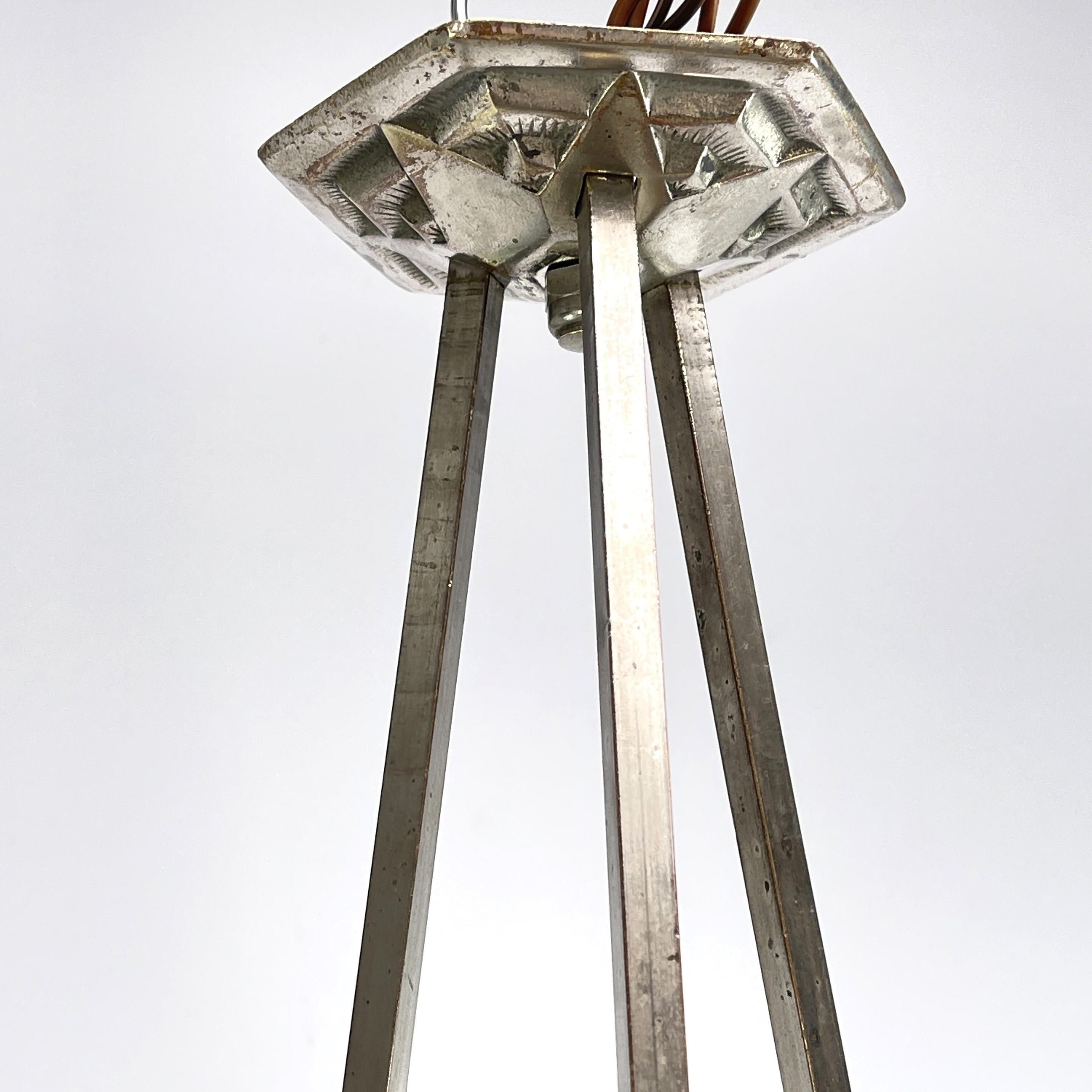 Art Deco Kronleuchter Hängelampe von Dégue, 1930er Jahre (Metall) im Angebot