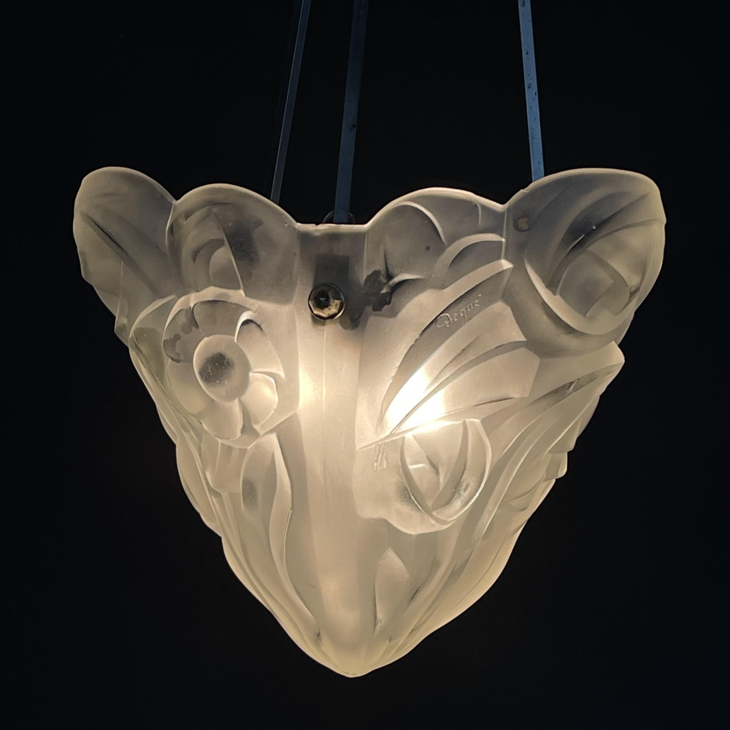 Art Deco Chandelier Hanging Lamp by Dégue, 1930s For Sale 2