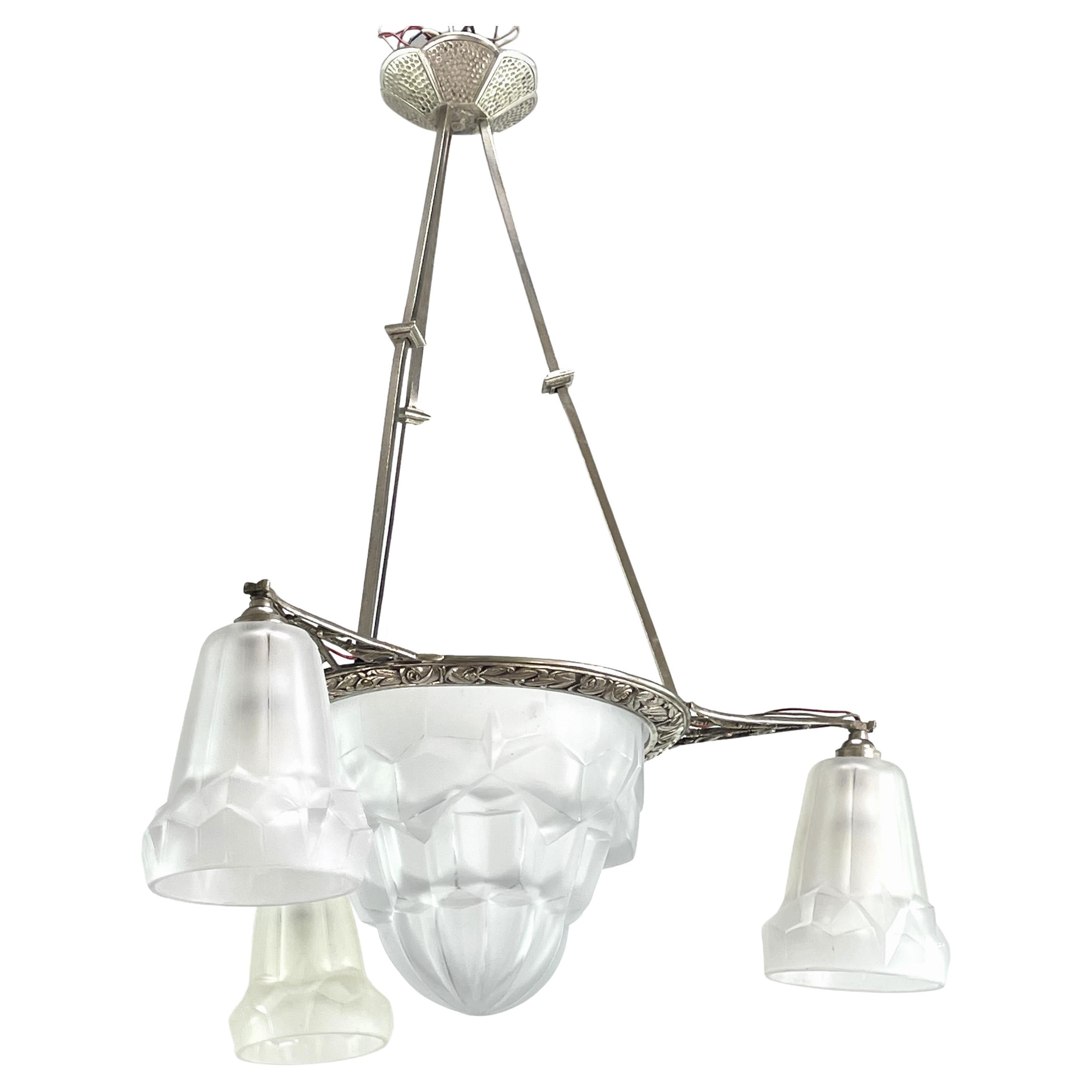 Art Deco Chandelier Hanging Lamp by Jean Gauthier for J. Robert Paris