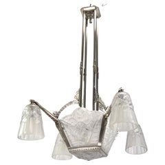 Art Deco Chandelier Hanging Lamp by Dégue, 1930s