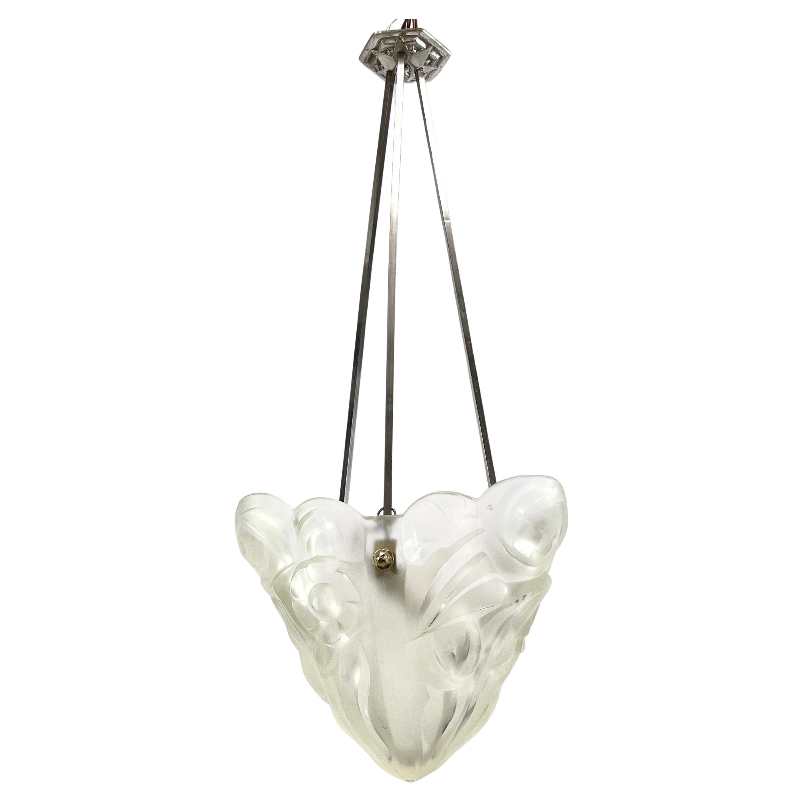 Art Deco Chandelier Hanging Lamp by Dégue, 1930s For Sale