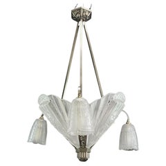 Art Deco Chandelier Hanging Lamp by FRONTISI, 1930s