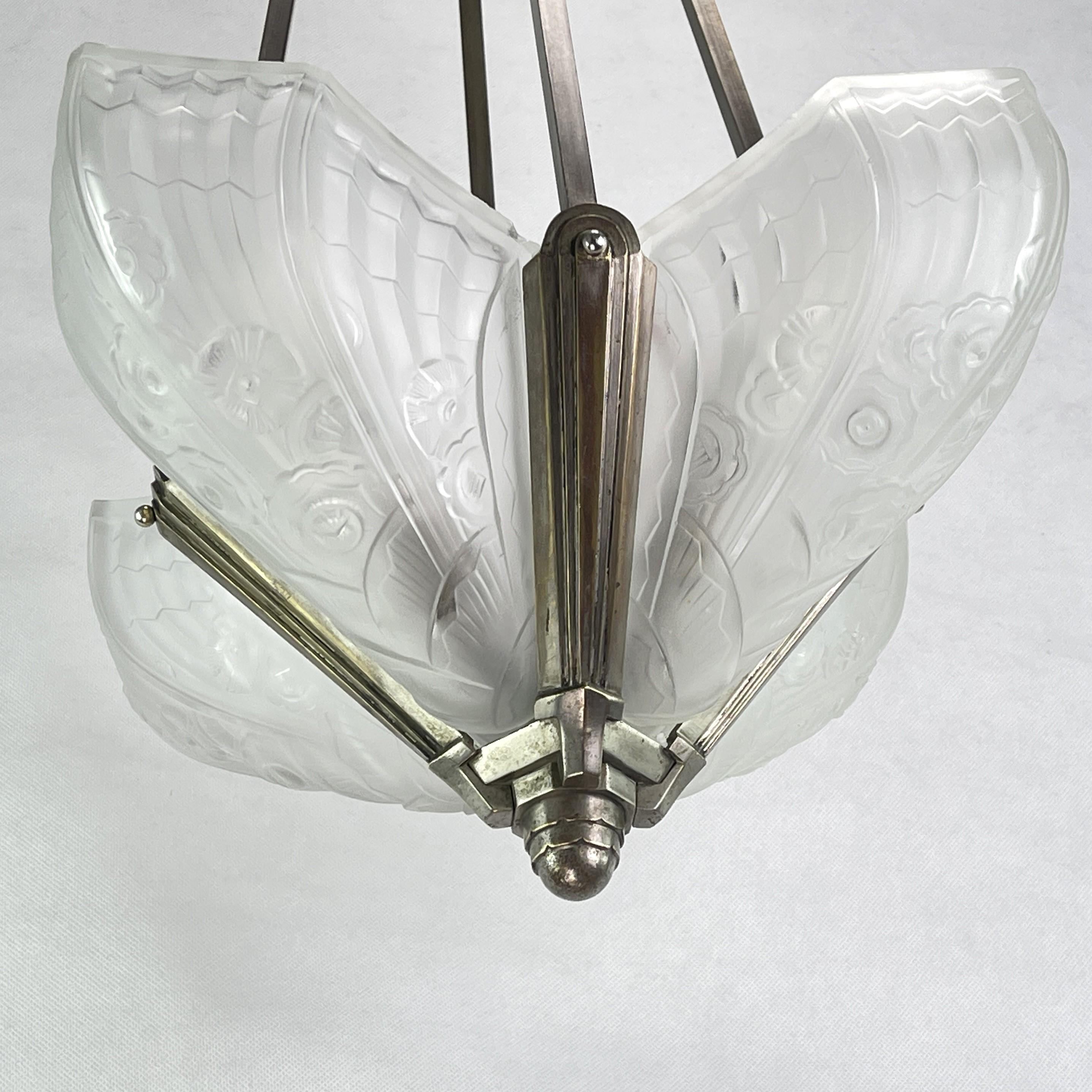 Art Deco Chandelier Hanging Lamp by Jean Gauthier for J. Robert Paris, 1930s For Sale 3