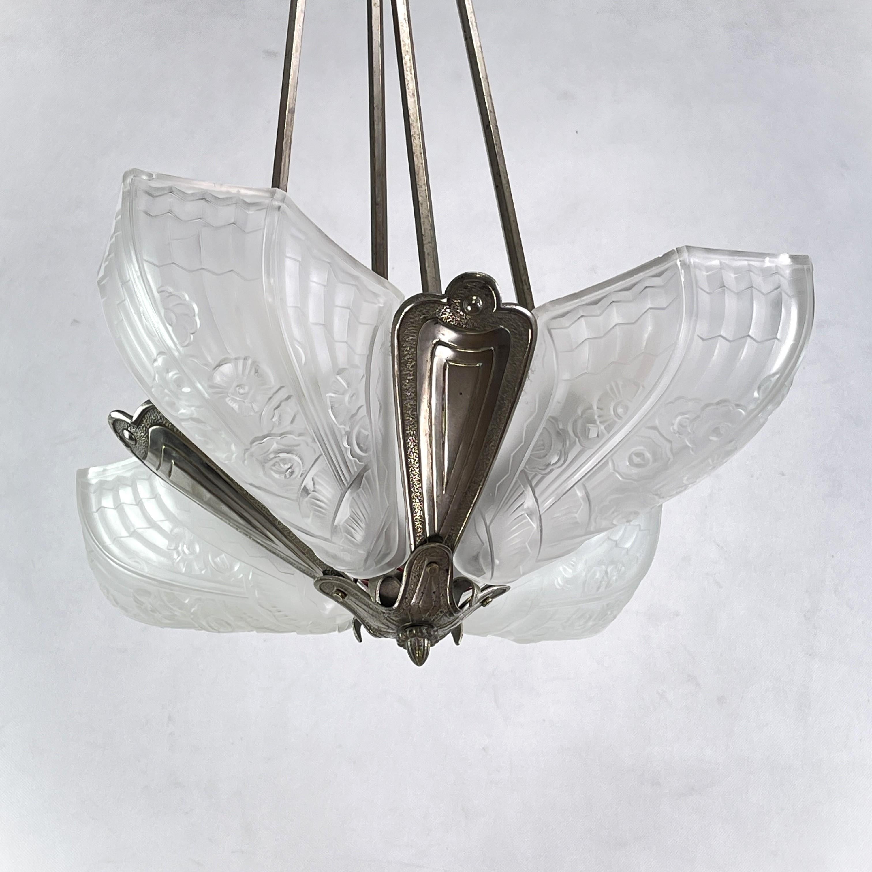 Art Deco Chandelier Hanging Lamp by Jean Gauthier for J. Robert Paris, 1930s 5