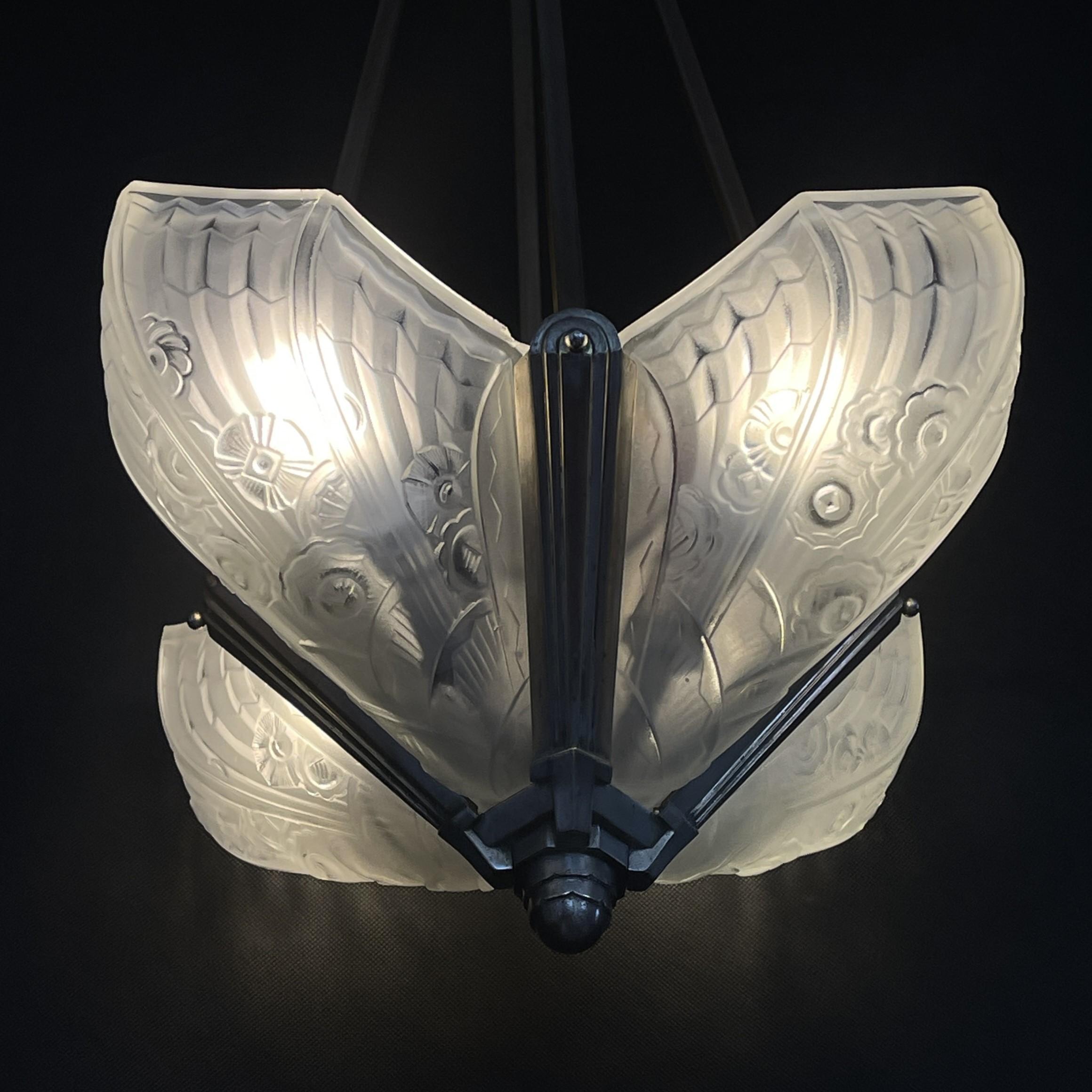 Art Deco Chandelier Hanging Lamp by Jean Gauthier for J. Robert Paris, 1930s For Sale 4