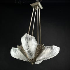 Art Deco Chandelier Hanging Lamp by Jean Gauthier for J. Robert Paris, 1930s