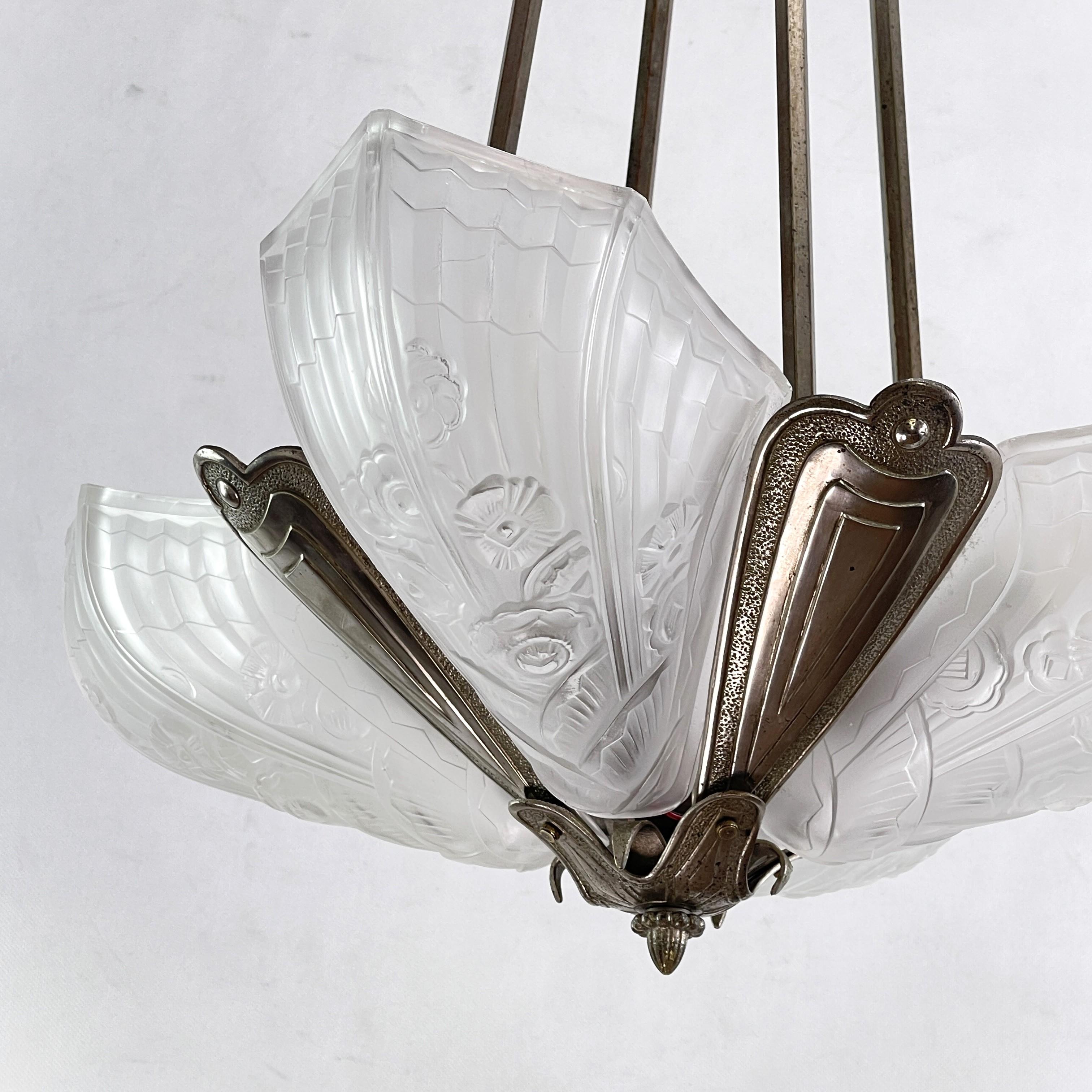 French Art Deco Chandelier Hanging Lamp by Jean Gauthier for J. Robert Paris, 1930s