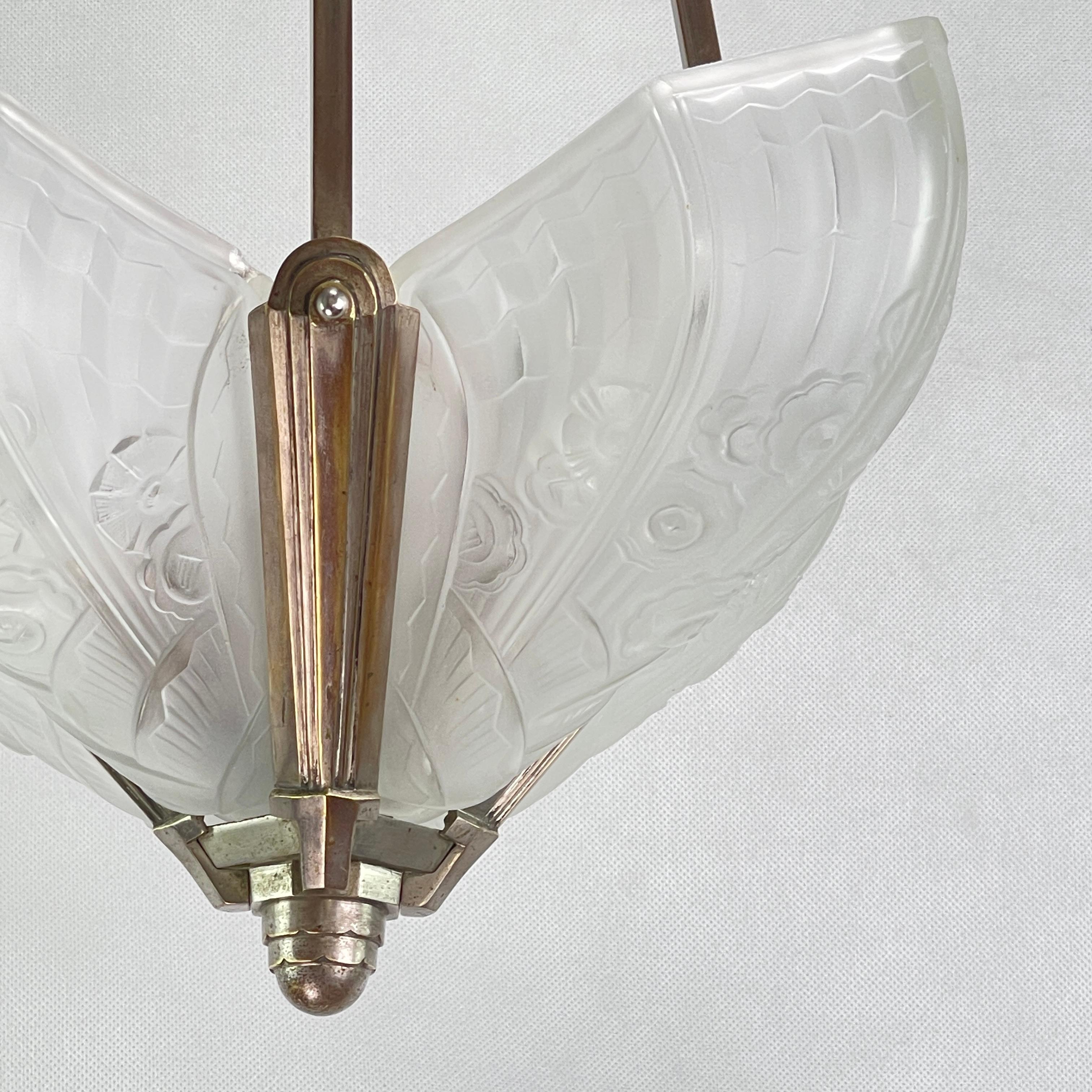 20th Century Art Deco Chandelier Hanging Lamp by Jean Gauthier for J. Robert Paris, 1930s For Sale