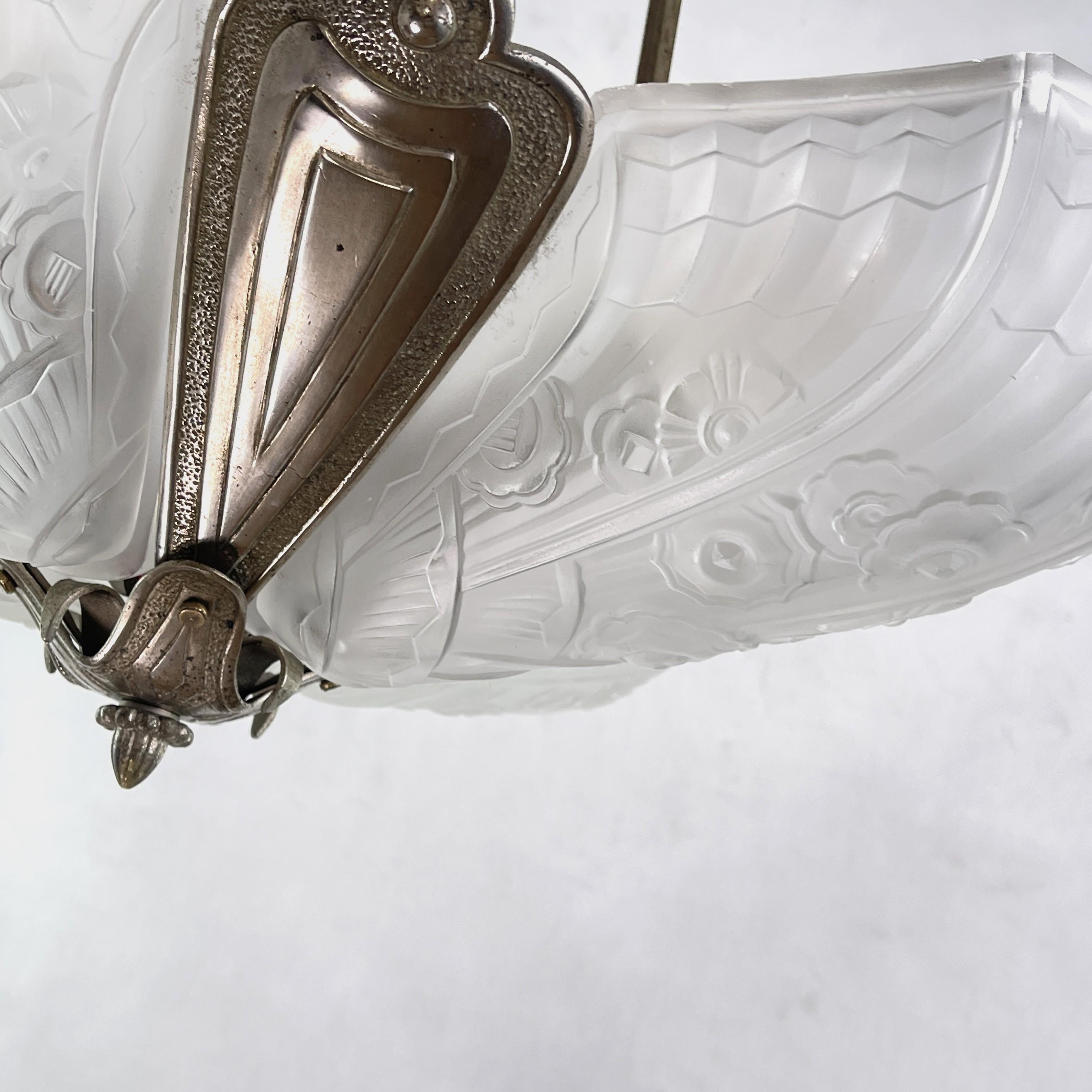 Art Deco Chandelier Hanging Lamp by Jean Gauthier for J. Robert Paris, 1930s 3