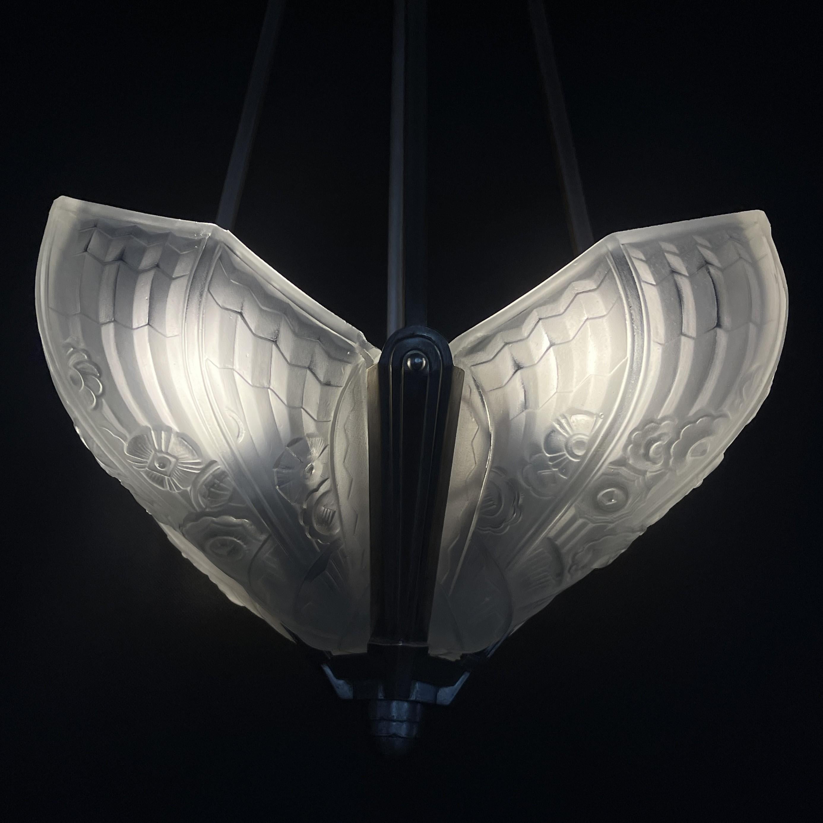 Art Deco Chandelier Hanging Lamp by Jean Gauthier for J. Robert Paris, 1930s For Sale 2