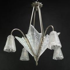 Art Deco Chandelier Hanging Lamp by Jean Gauthier Paris signed J. Robert, 1920s