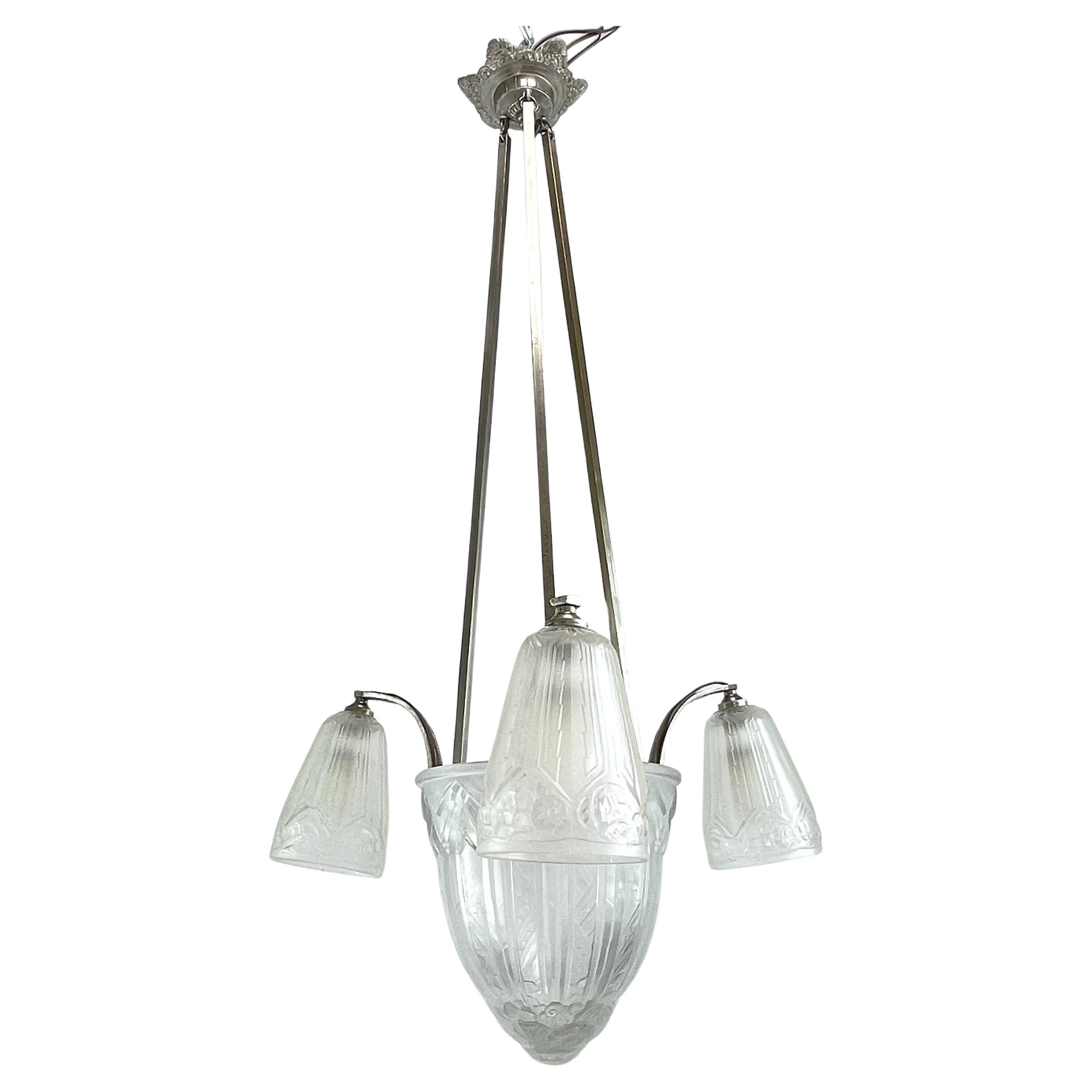 Art Deco Chandelier Hanging Lamp by Maynadier, 1930s