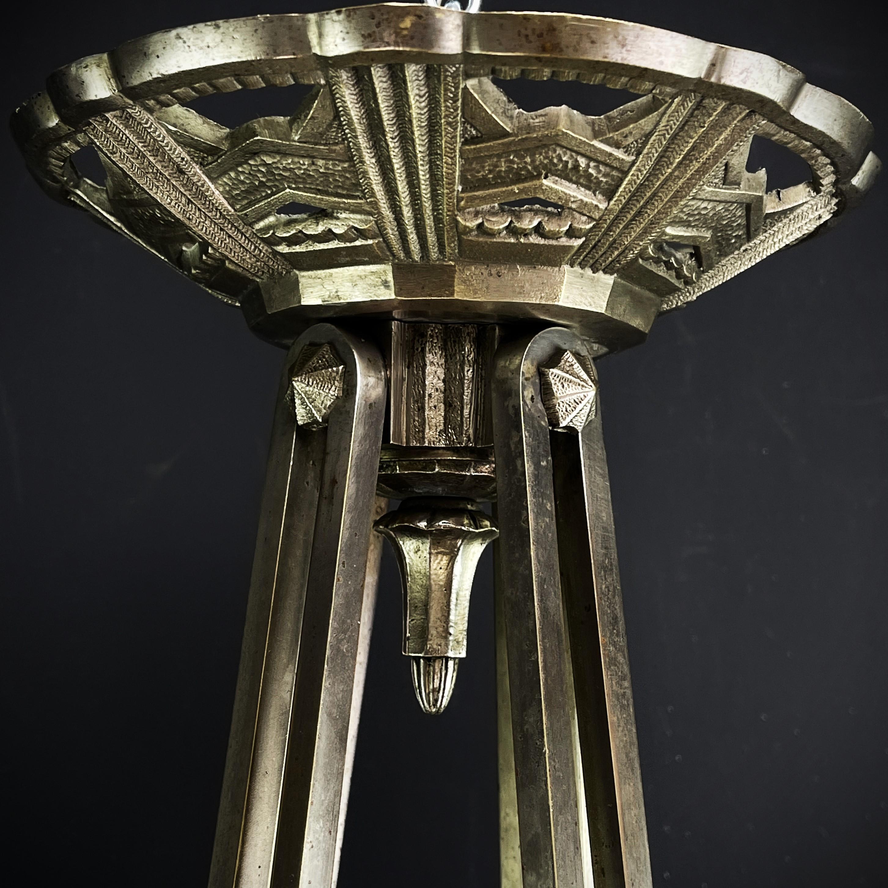 Art Deco Chandelier Hanging Lamp by P. Gilles France, 1920s For Sale 9