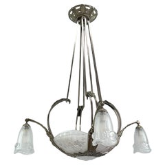 Antique Art Deco Chandelier Hanging Lamp by P. Gilles France, 1920s