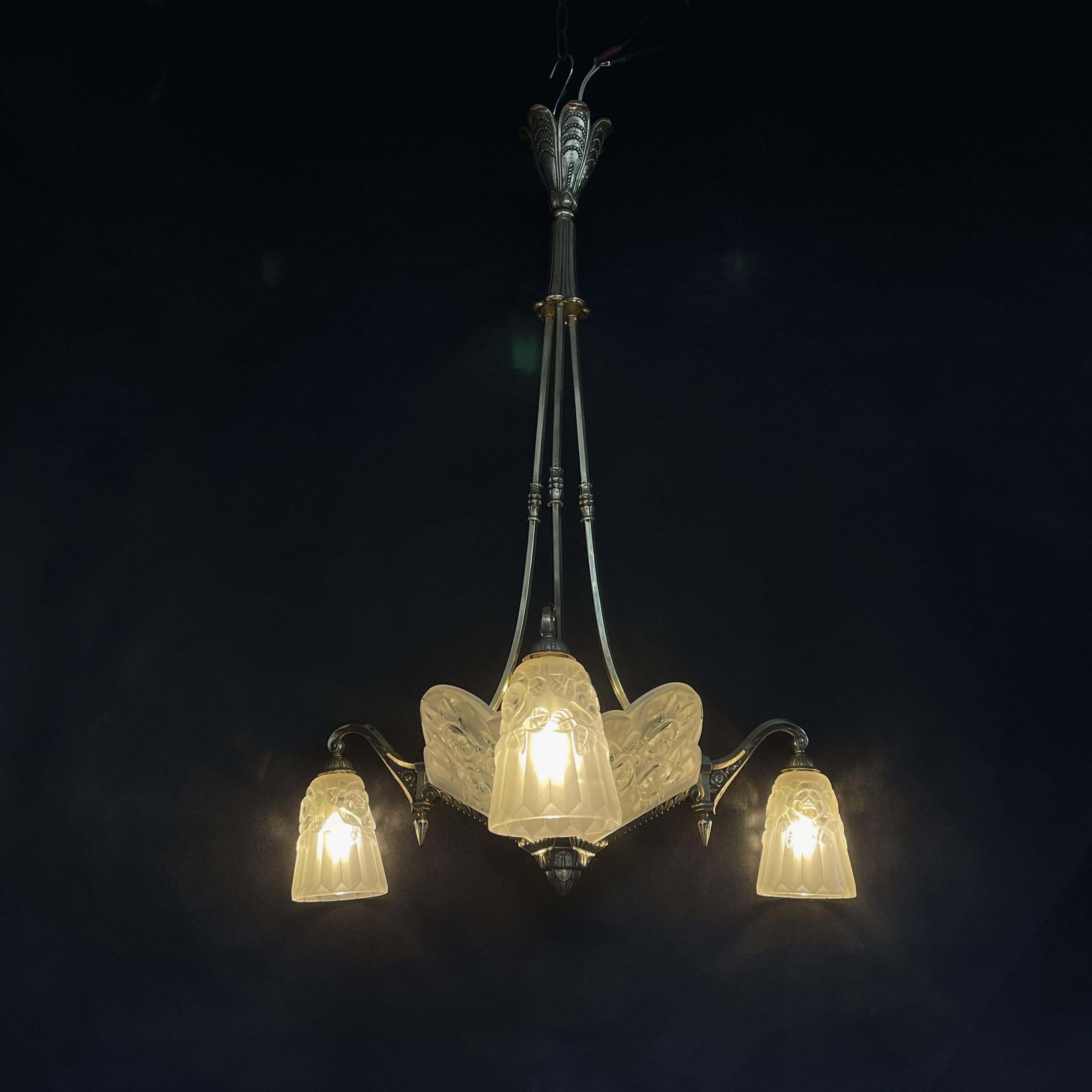 Art Deco Chandelier Hanging Lamp by P. Gilles Paris, 1930s 5