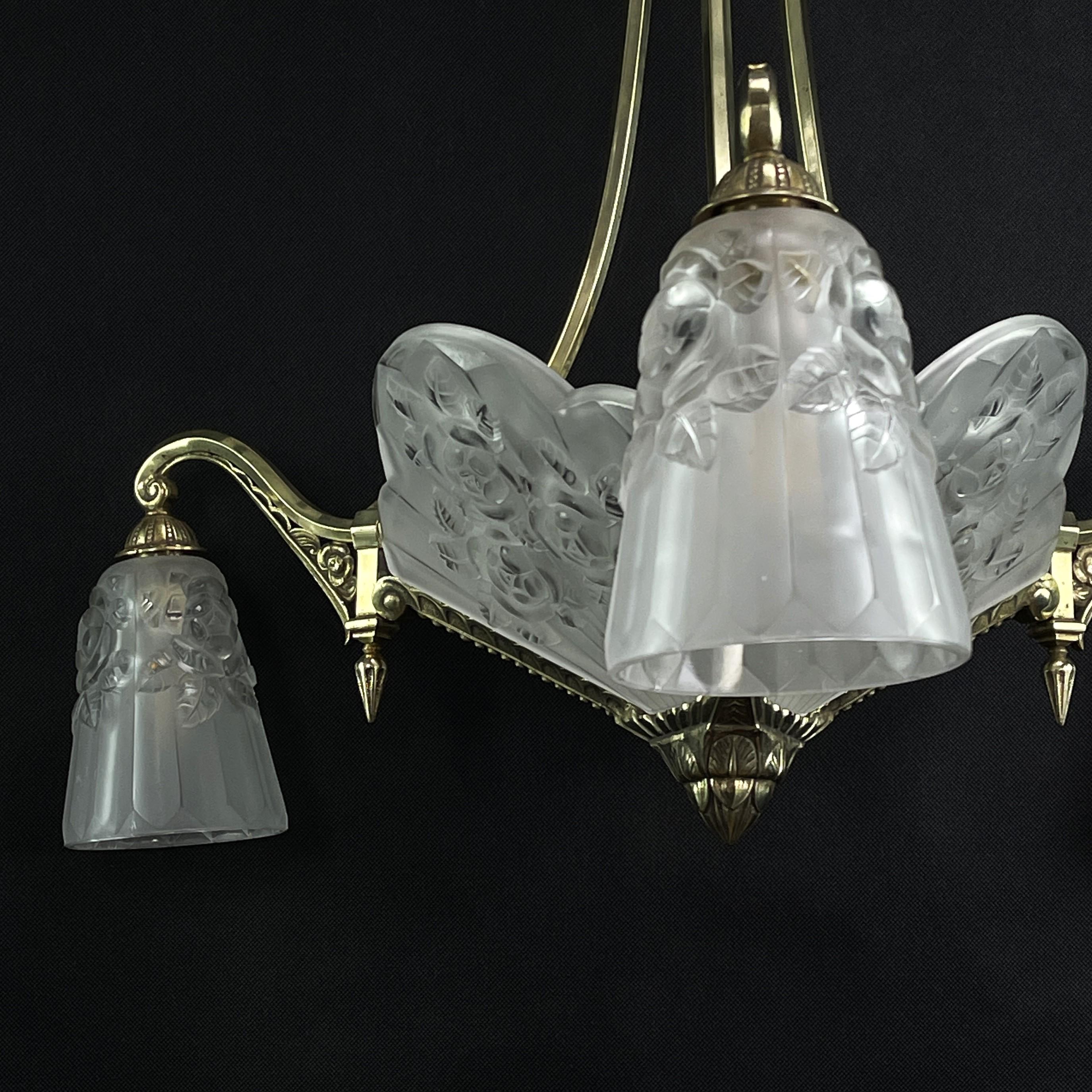 Art Deco Chandelier Hanging Lamp by P. Gilles Paris, 1930s 7