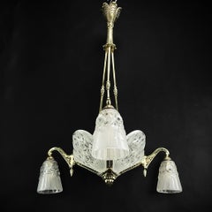 Lampada a sospensione con lampadario Art Déco di P. Gille A Paris, anni '30