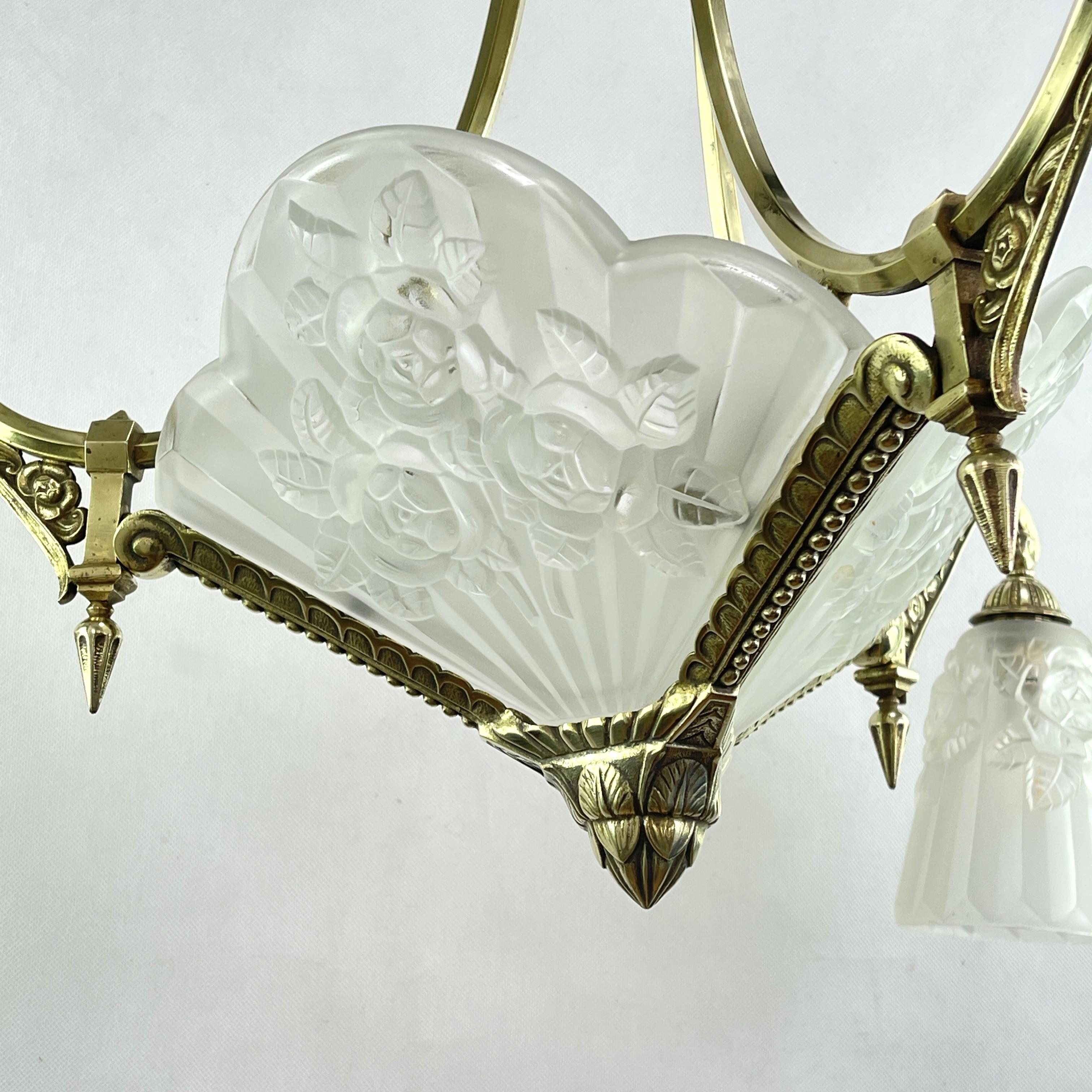 French Art Deco Chandelier Hanging Lamp by P. Gilles Paris, 1930s