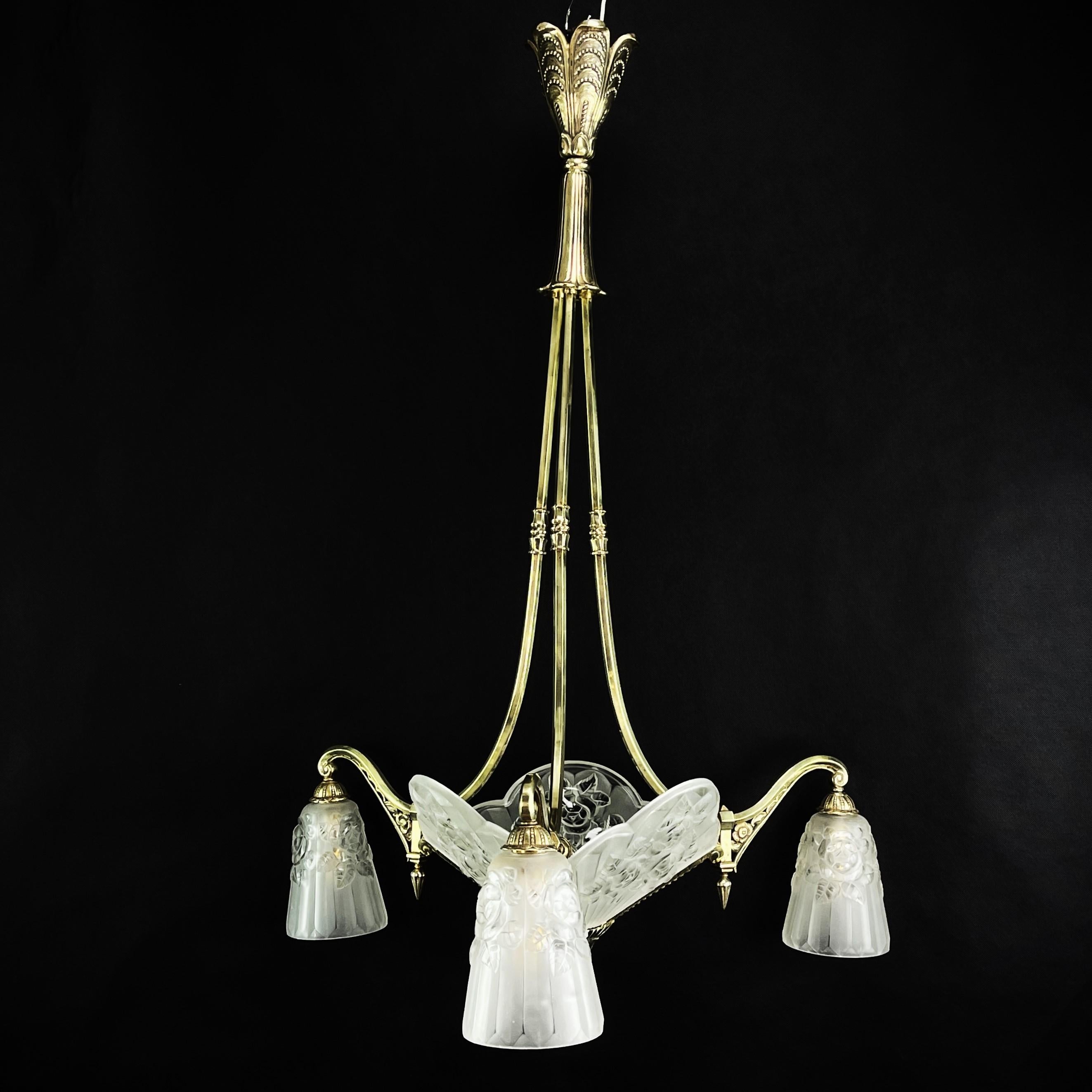 Art Deco Chandelier Hanging Lamp by P. Gilles Paris, 1930s 2