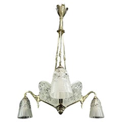 Antique Art Deco Chandelier Hanging Lamp by P. Gilles Paris, 1930s