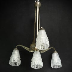 Art Deco Chandelier Hanging Lamp nickel-plated 1930s