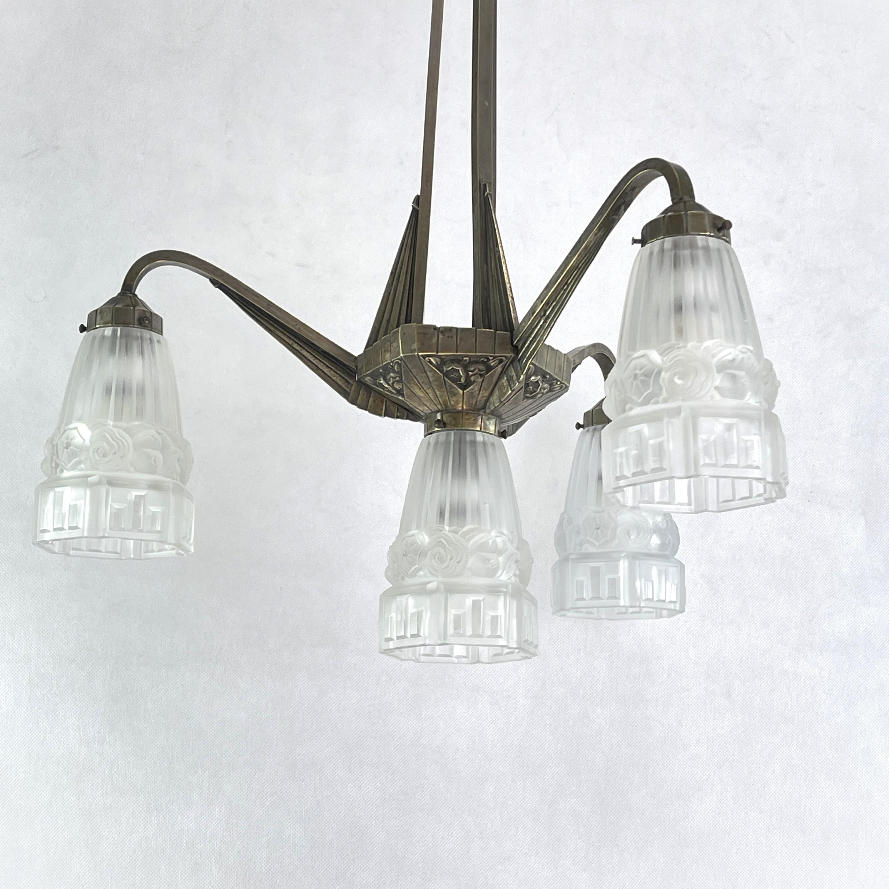 20th Century Art Deco Chandelier Hanging Lamp nickel-plated 1930s For Sale