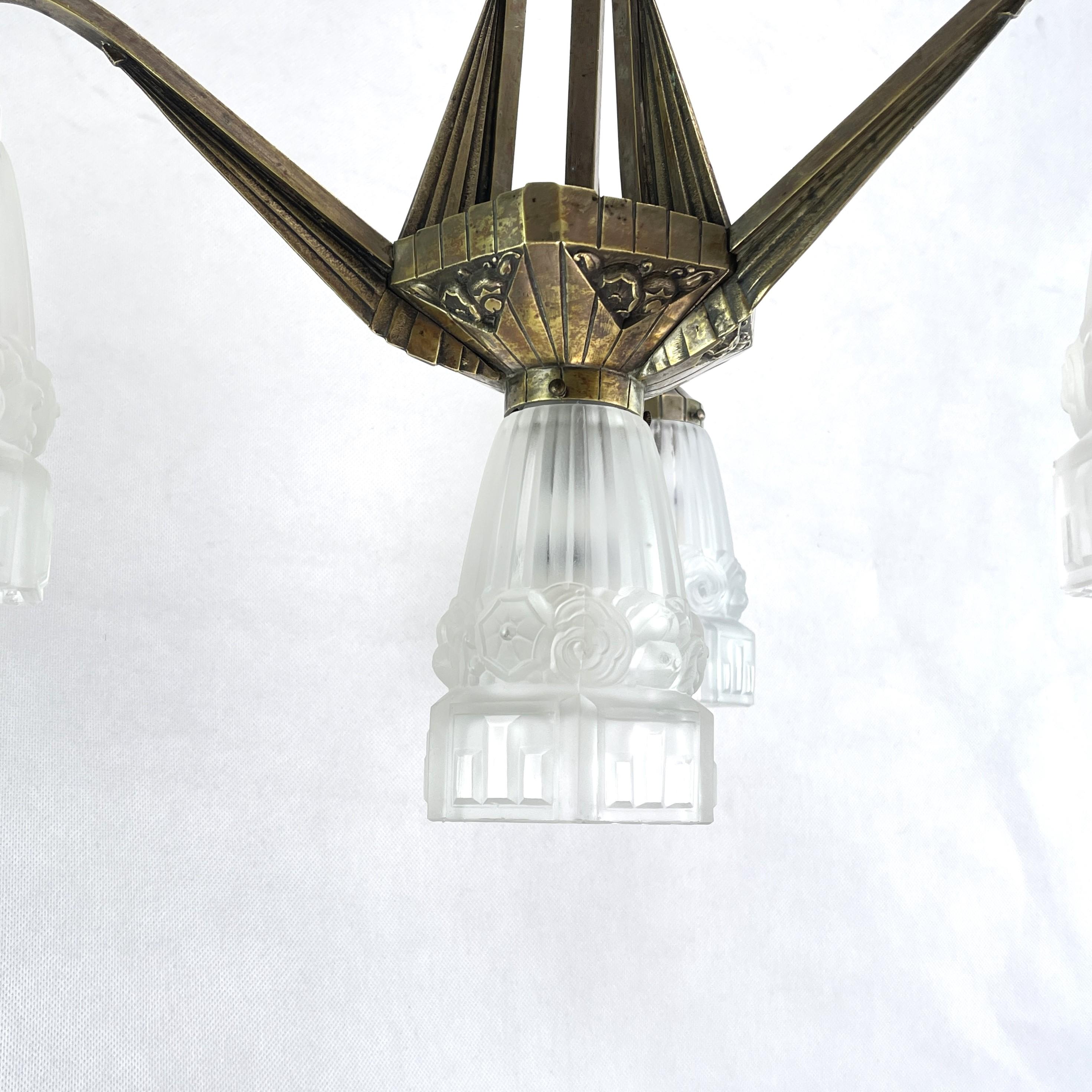 Art Deco Chandelier Hanging Lamp nickel-plated 1930s For Sale 1