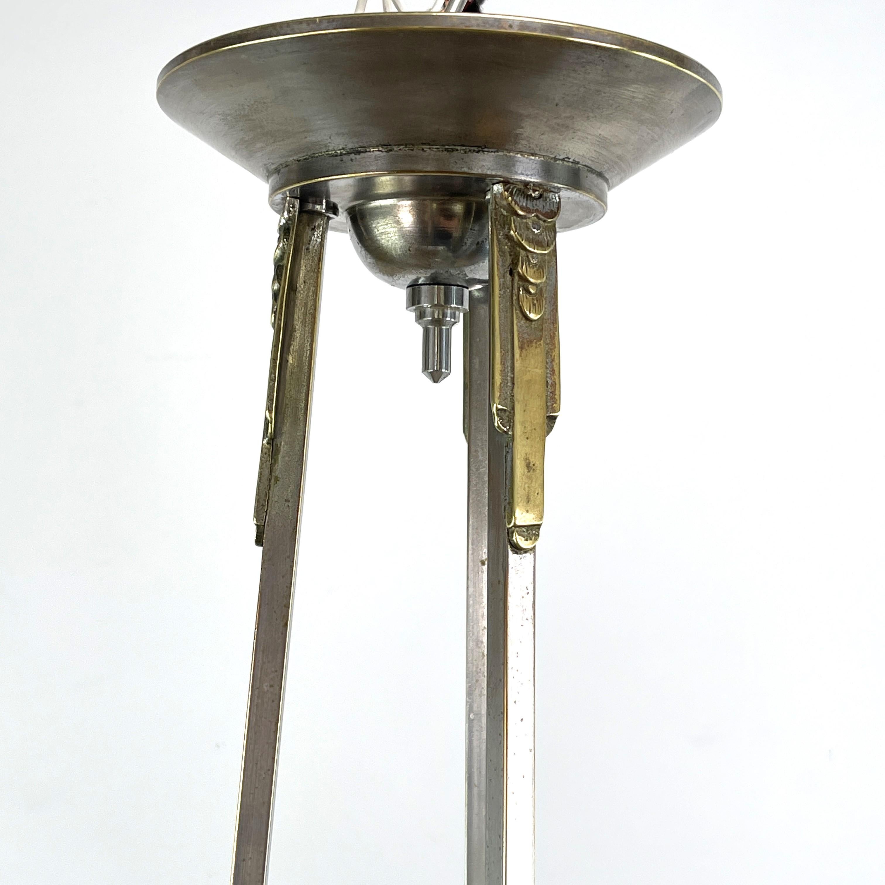 ART DECO chandelier hanging lamp nickel-plated ceiling lamp, 1920s In Good Condition In Bingen am Rhein, RP