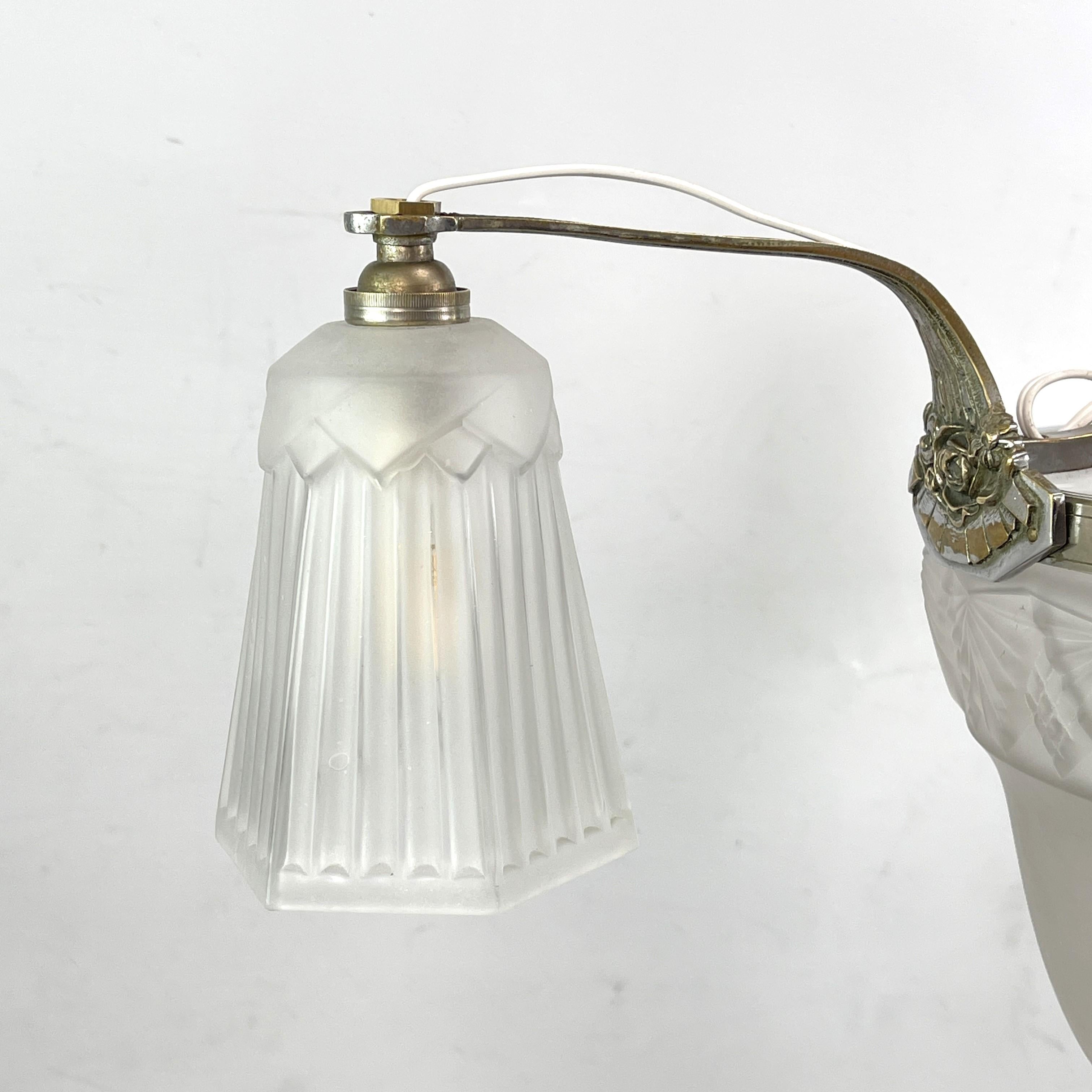 Metal ART DECO chandelier hanging lamp nickel-plated ceiling lamp, 1920s