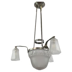 ART DECO chandelier hanging lamp nickel-plated ceiling lamp, 1920s