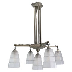 ART DECO chandelier hanging lamp nickel-plated Skyscraper ceiling lamp, 1920s
