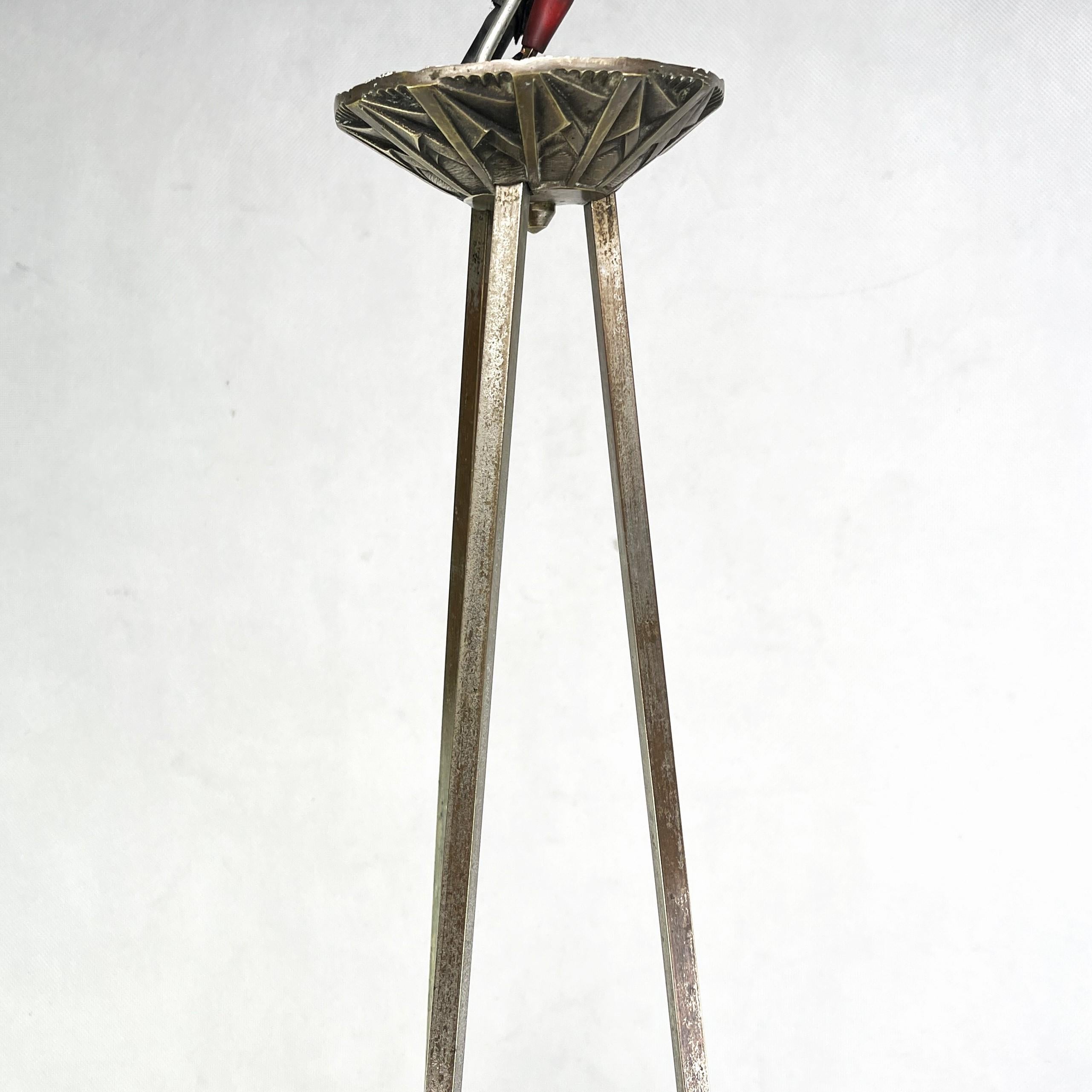 Metal ART DECO Chandelier Hanging Lamp Skyscraper nickel-plated 1920s For Sale