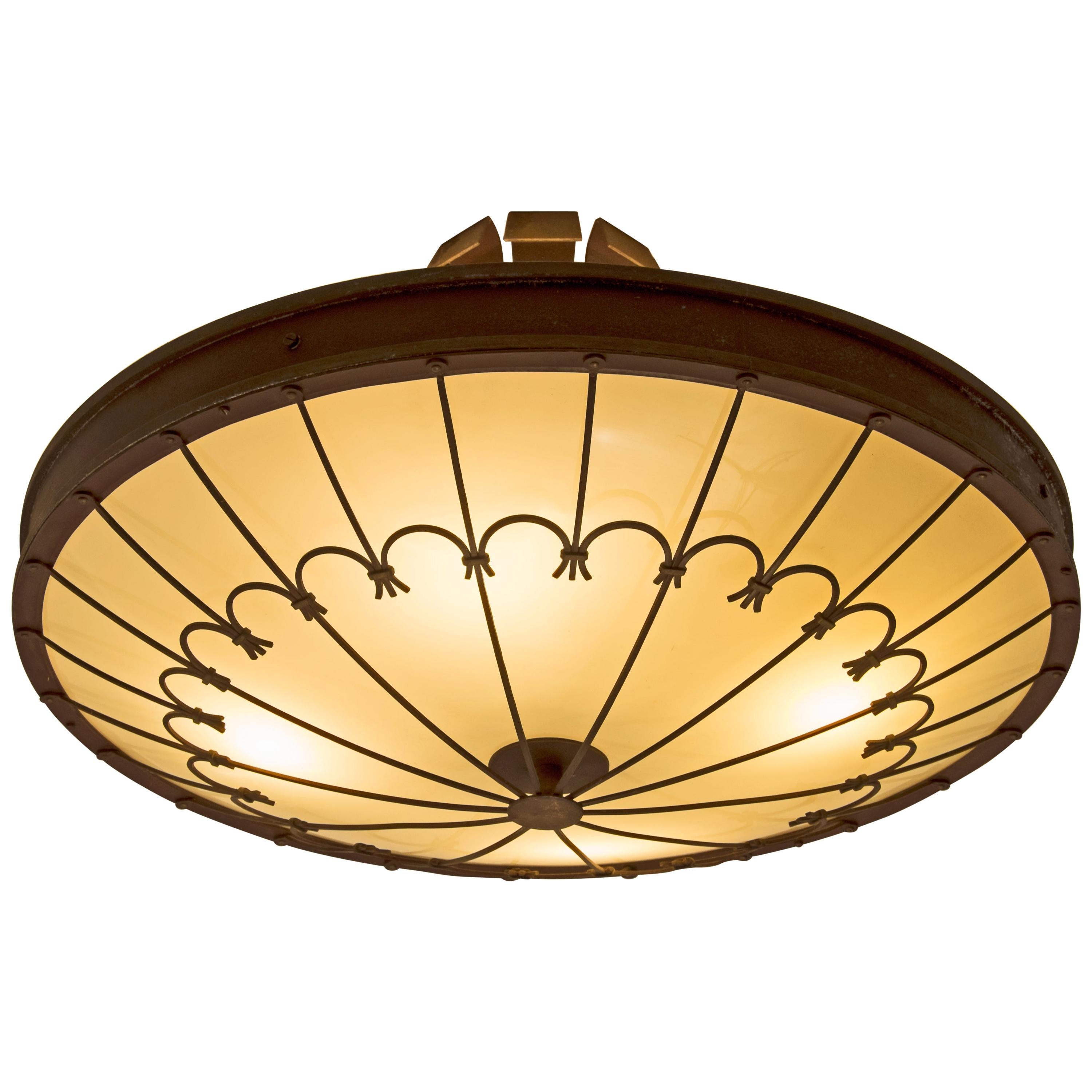 Art Deco Chandelier in Brass and Glass
