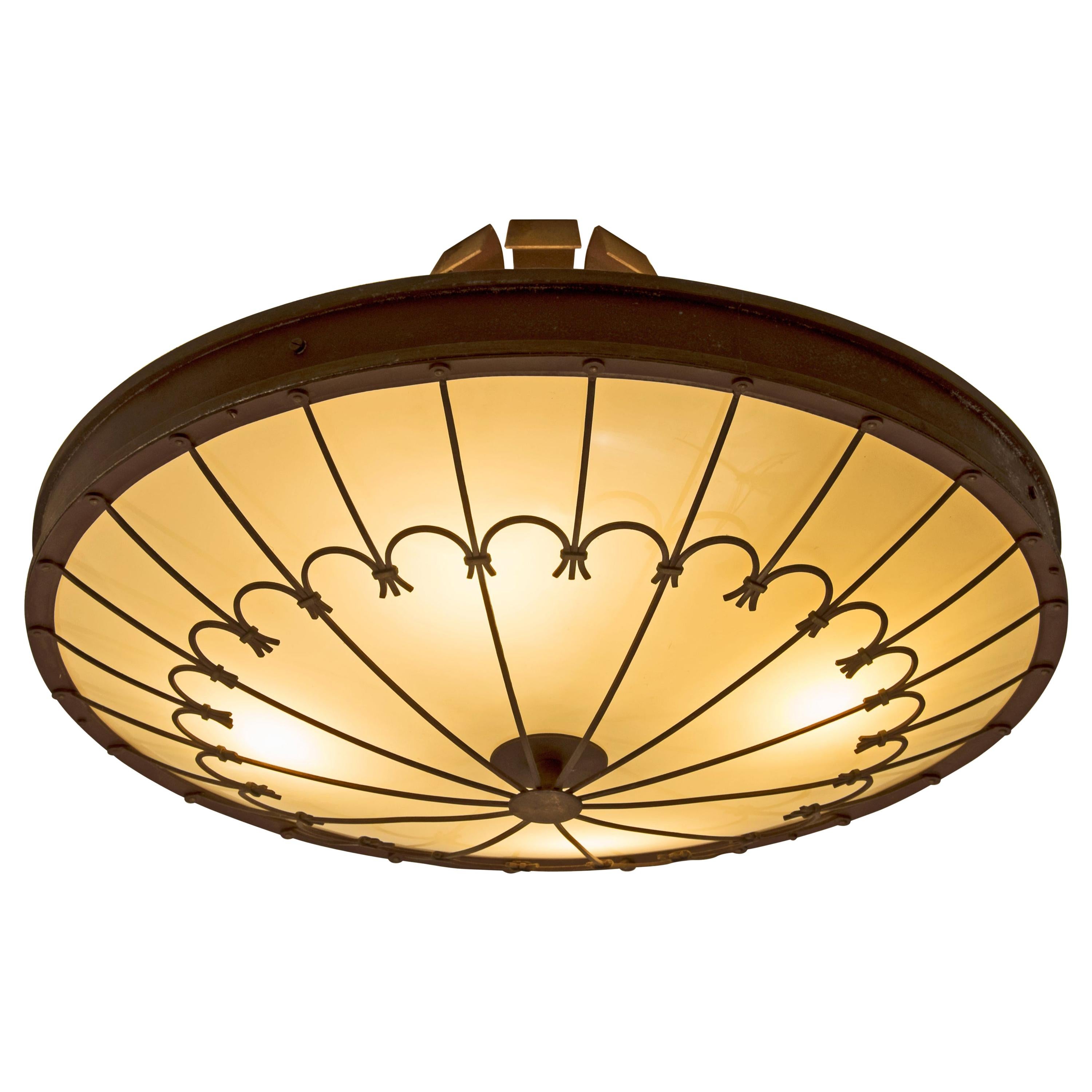 Art Deco Chandelier in Brass and Glass