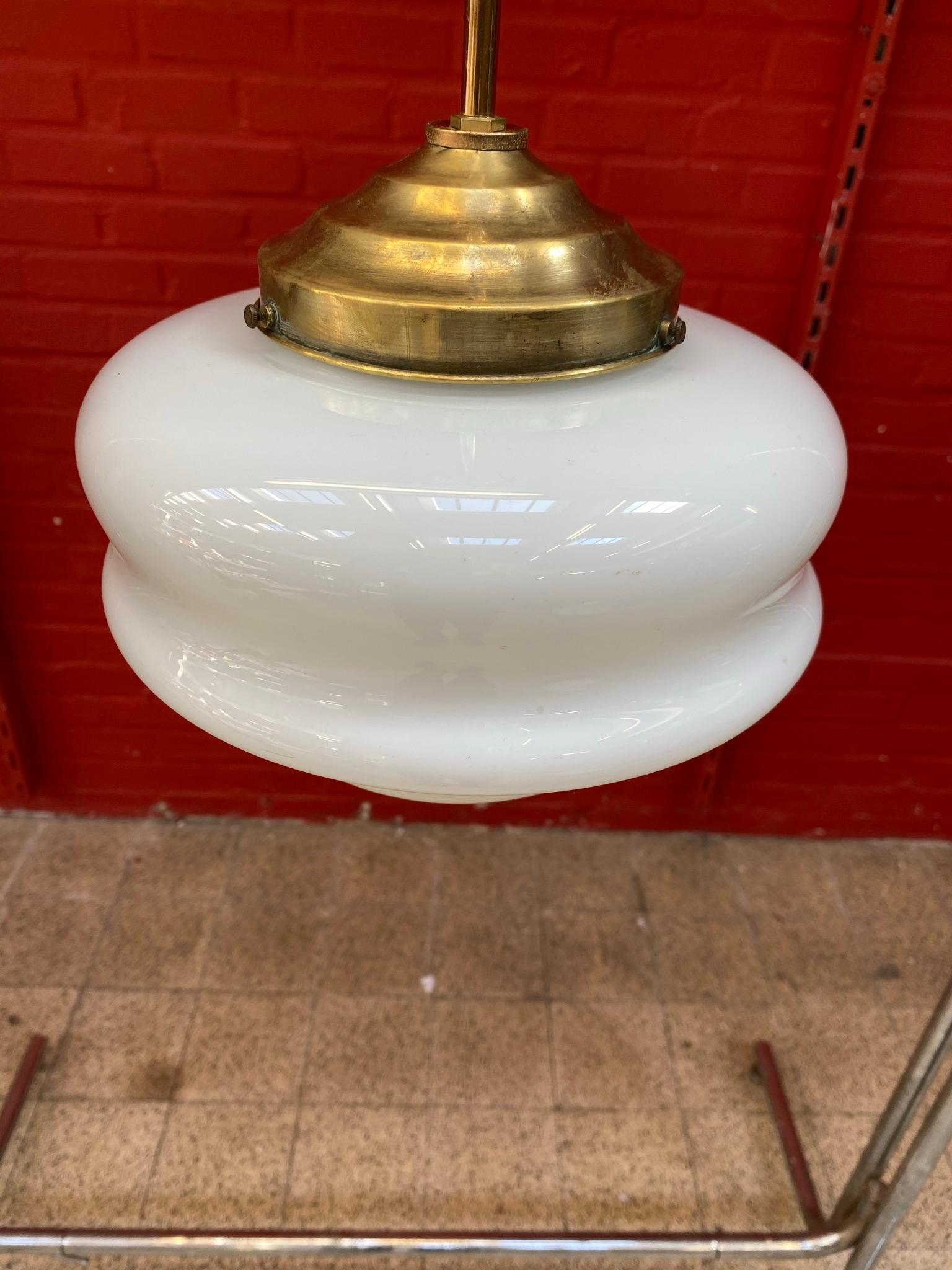 Art Deco Chandelier in Brass and Opaline, circa 1930/1950 For Sale 1