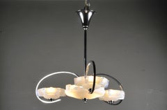 Art Deco Chandelier In Chrome Bronze And Opalescent Glass- Sabino