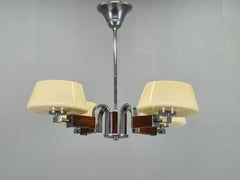 Lustre Art Déco en chrome, Wood Wood et verre, Tchécoslovaquie
