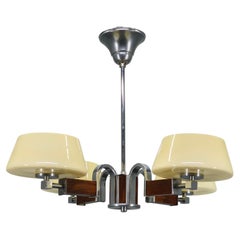 Lustre Art Déco en chrome, Wood Wood et verre, Tchécoslovaquie