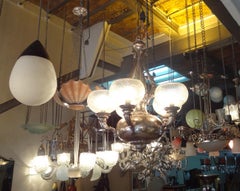 Lustre Art Déco en verre et chrome, 1920