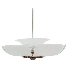 Art Deco Chandelier in Glass and Chrome, 1925, France, Modern Flower design