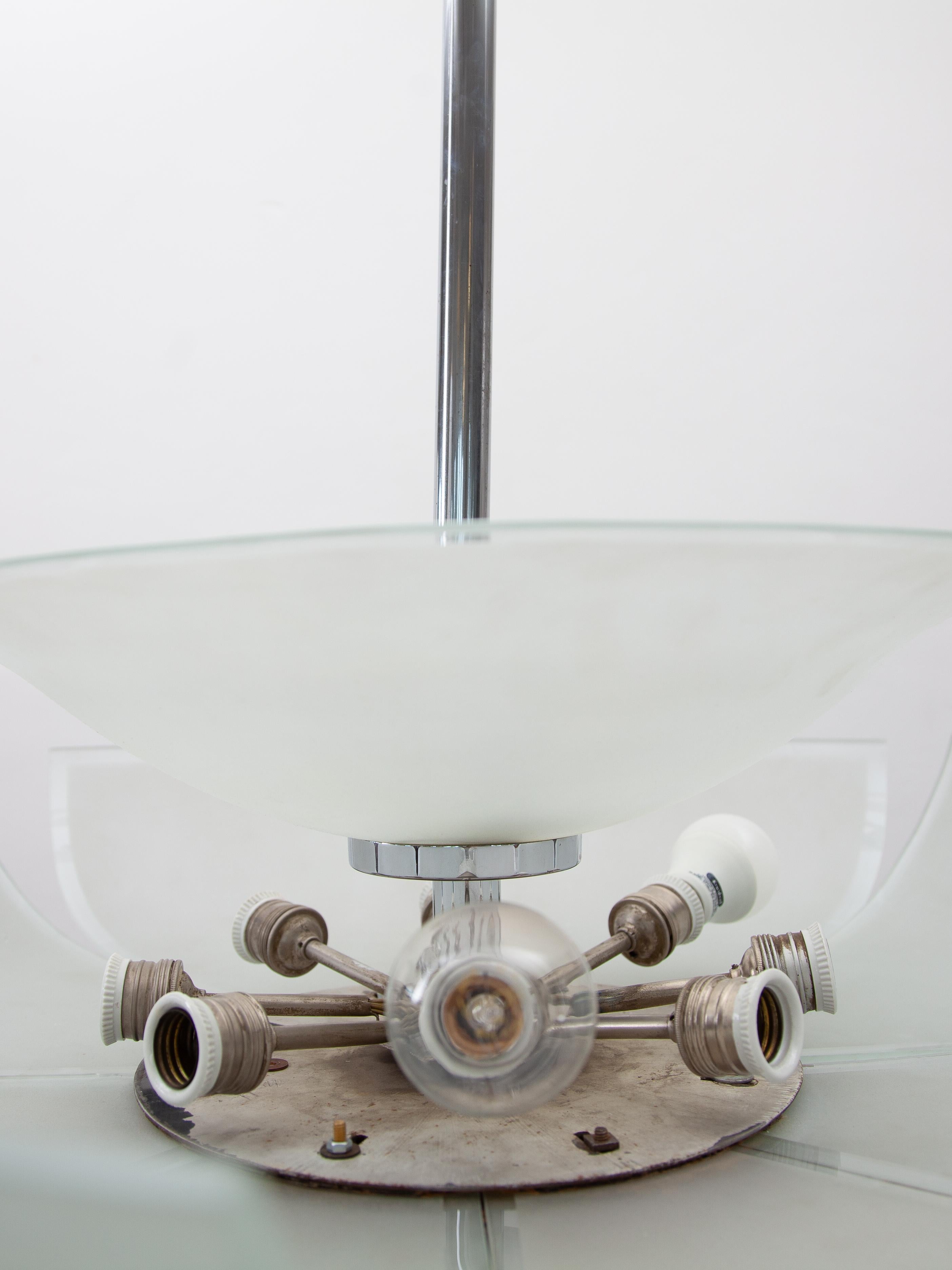 Art Deco Kronleuchter aus Glas und Chrom, 1925, Frankreich, Modernes Blumendesign (Frühes 20. Jahrhundert) im Angebot