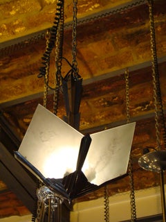 Art Deco chandelier in glass and chrome bronze , France, 1920