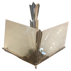 Lámpara Art Déco de cristal y bronce cromado , Francia, 1920