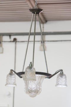 Art Deco Chandelier in Metal and Glass, France 1930