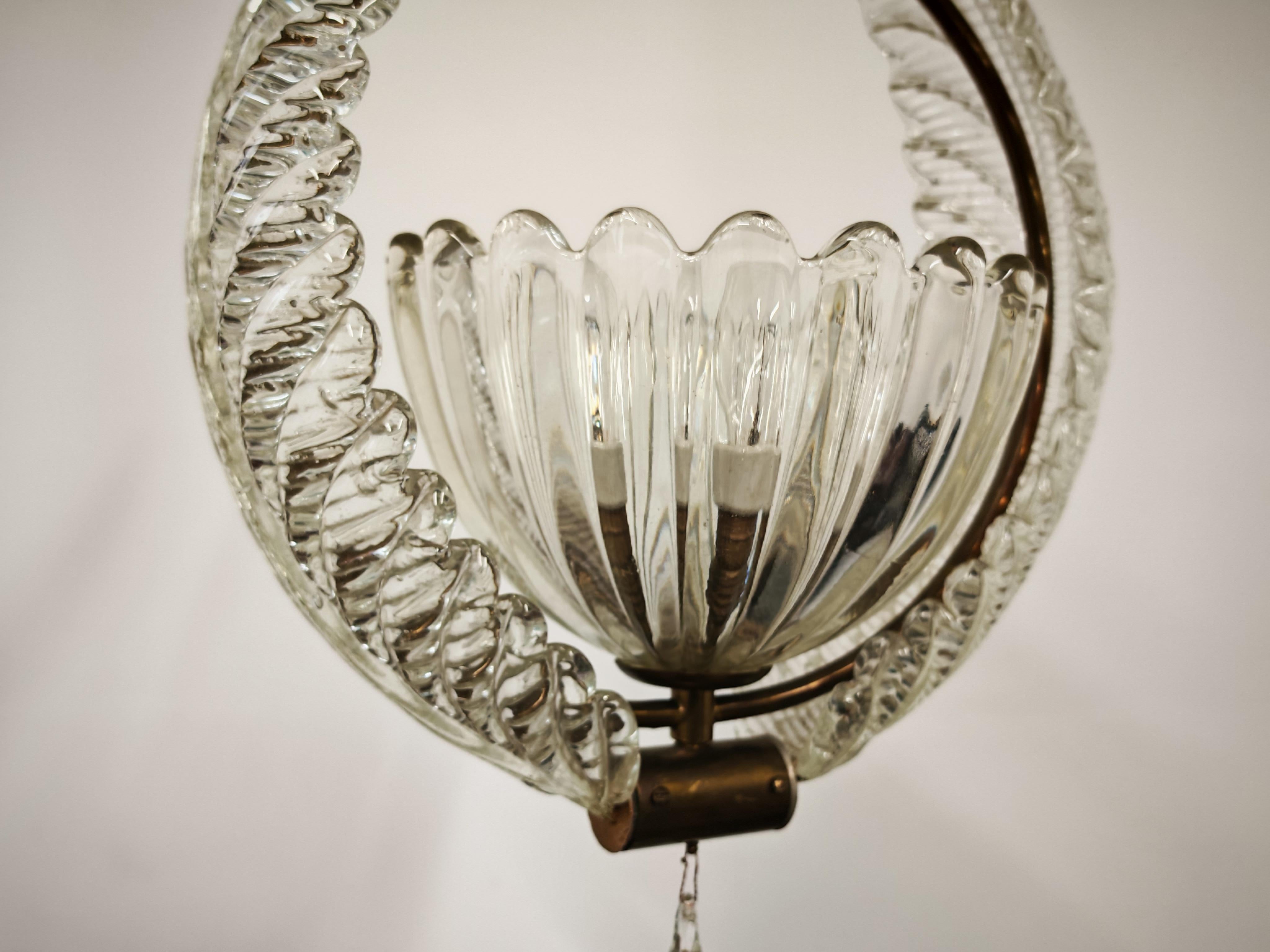 Lámpara Art Decó de cristal de Murano de Barovier y Toso, Italia Años 1930 mediados del siglo XX en venta