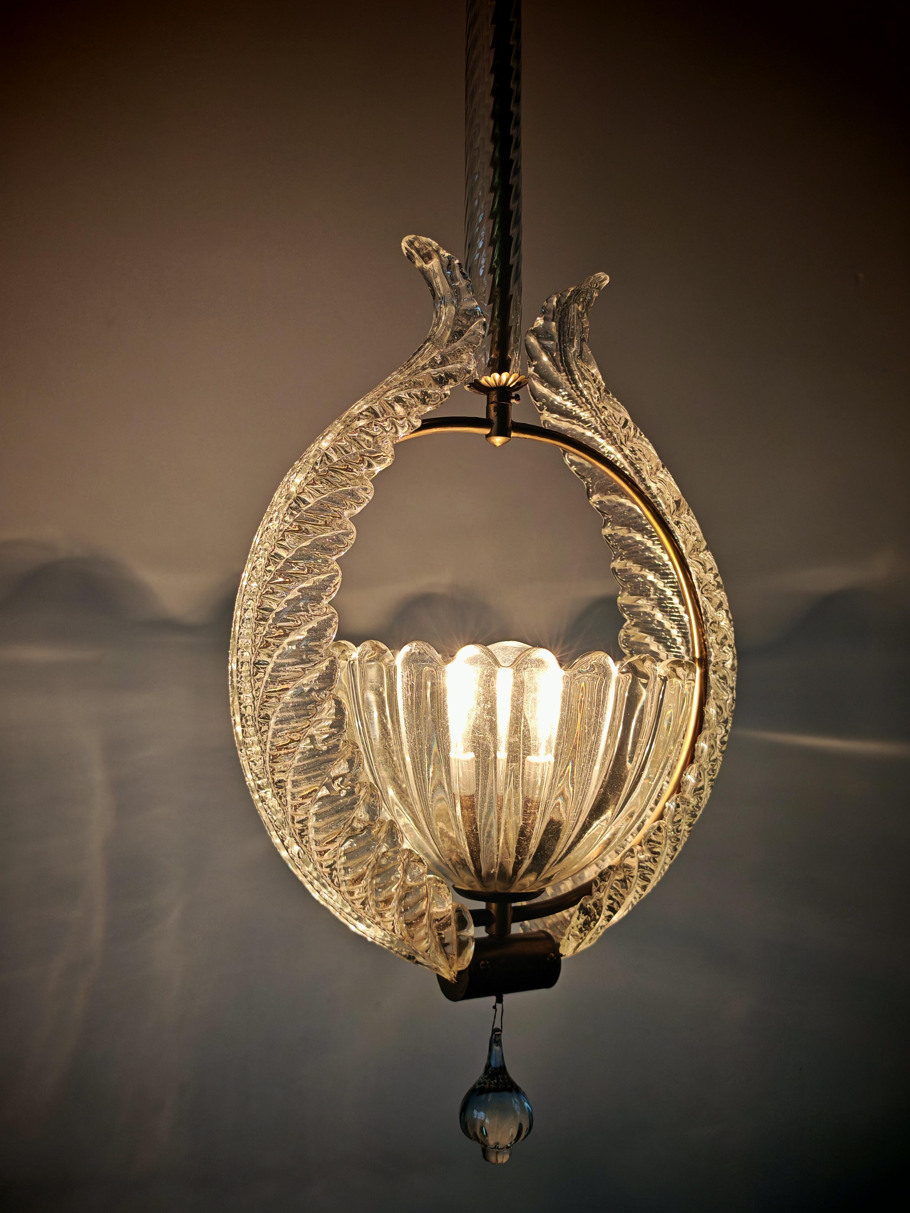 Lámpara Art Decó de cristal de Murano de Barovier y Toso, Italia Años 1930 Latón en venta