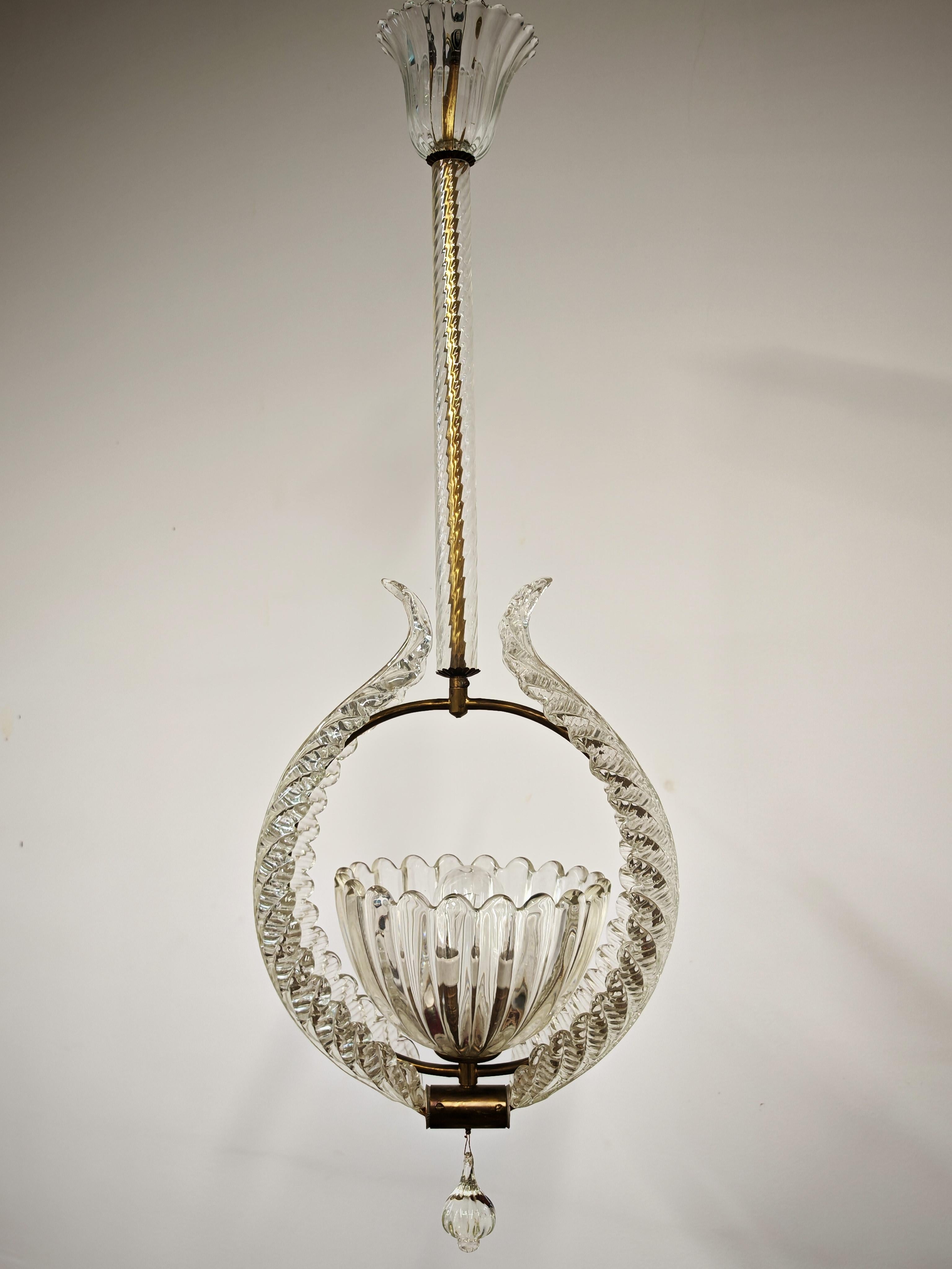 Lámpara Art Decó de cristal de Murano de Barovier y Toso, Italia Años 1930 en venta 3