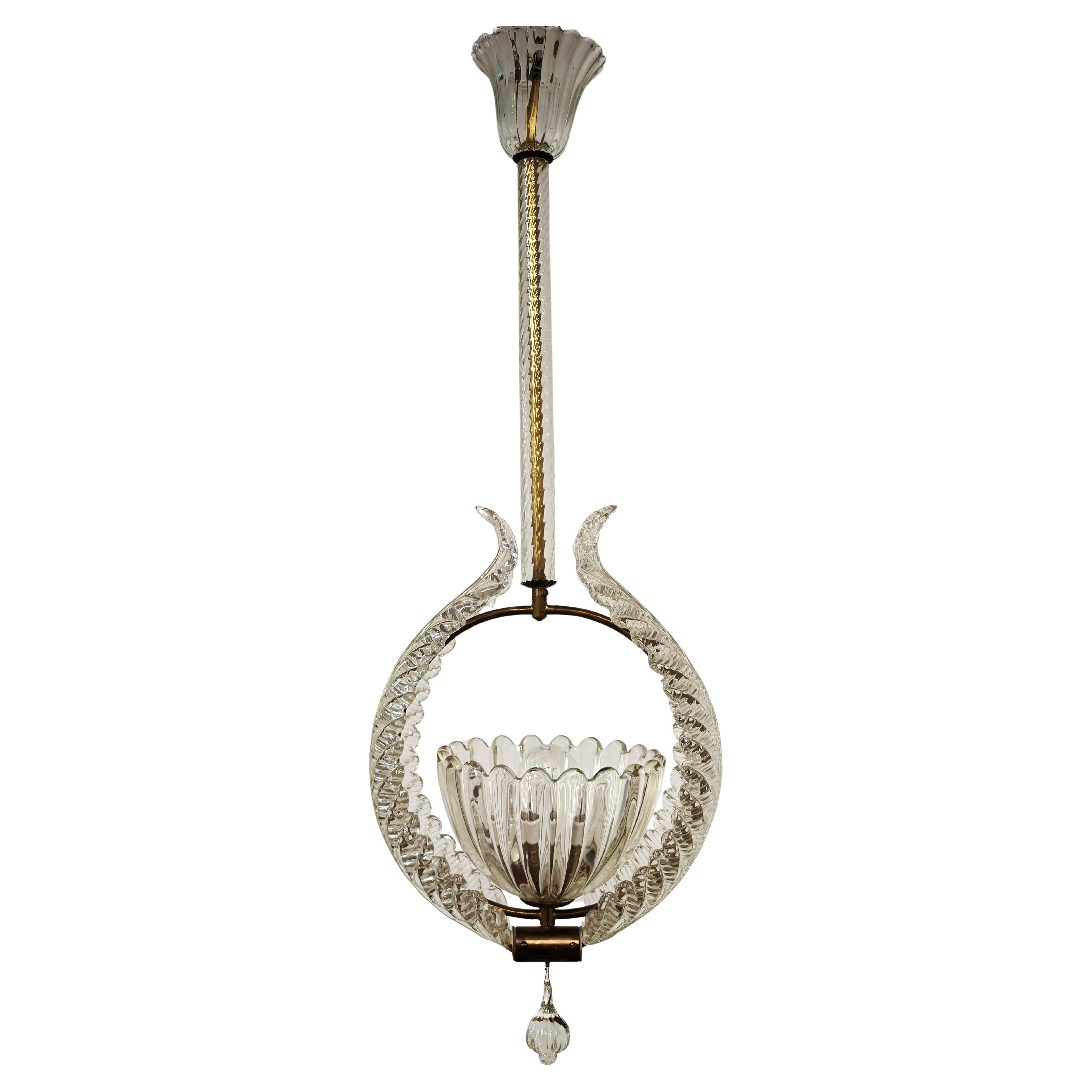 Lámpara Art Decó de cristal de Murano de Barovier y Toso, Italia Años 1930