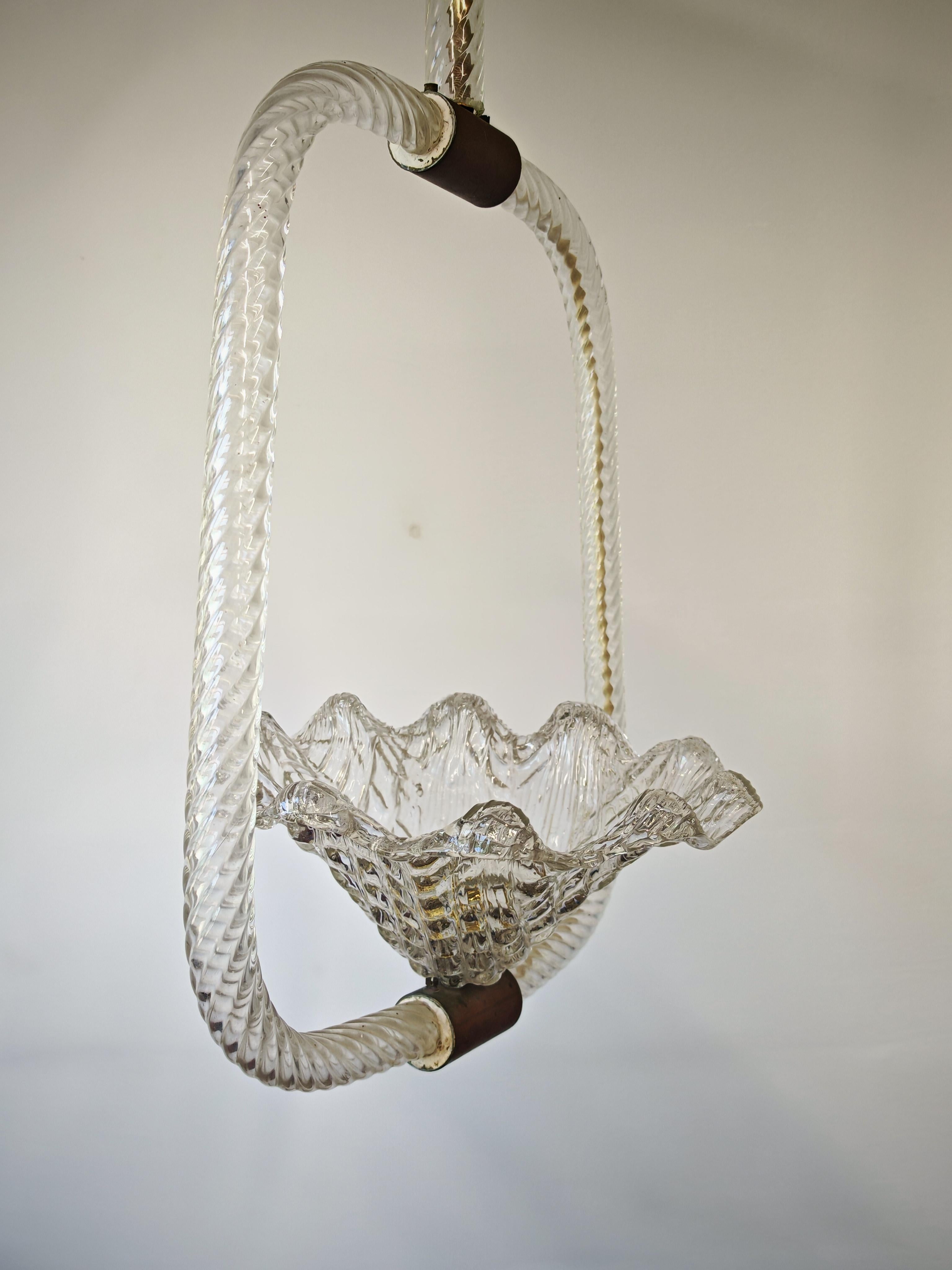 Lámpara Art Decó de cristal de Murano de Barovier y Toso, Italia Años 40 Latón en venta